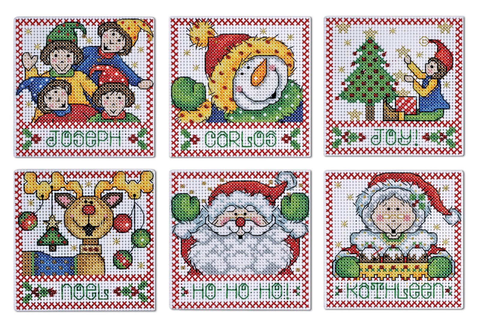 Tobin Holiday Tags Counted Cross Stitch Ornament Kit - Set of 6 DIY Christmas Tree Decorations for Festive Home Decor & Gift Giving
