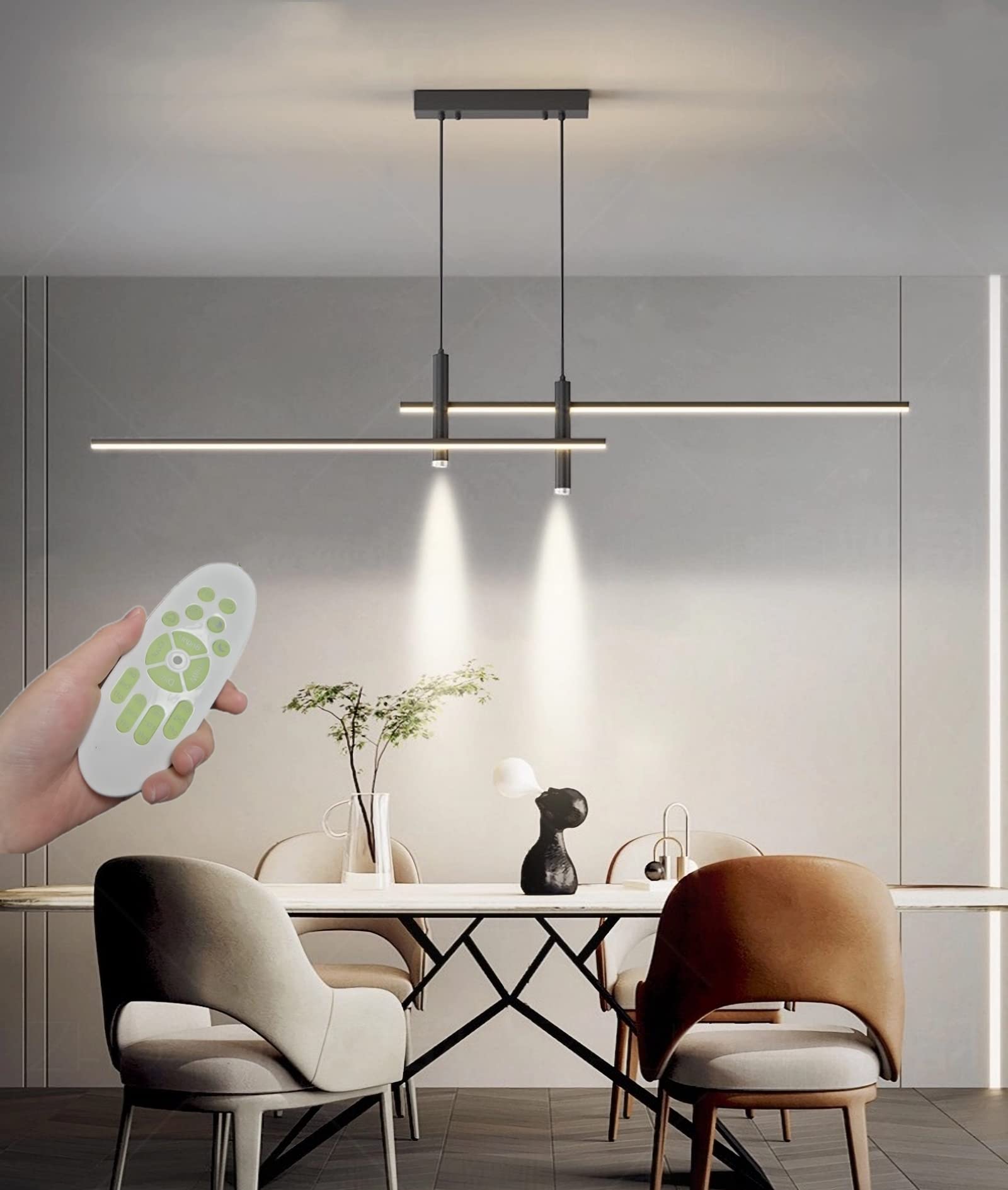Modern Dimmable LED Pendant Light with Remote Control - Adjustable Hanging Wire Chandelier for Living Room, Dining Room & Kitchen Island - Perfect for Home Decor and Ambient Lighting