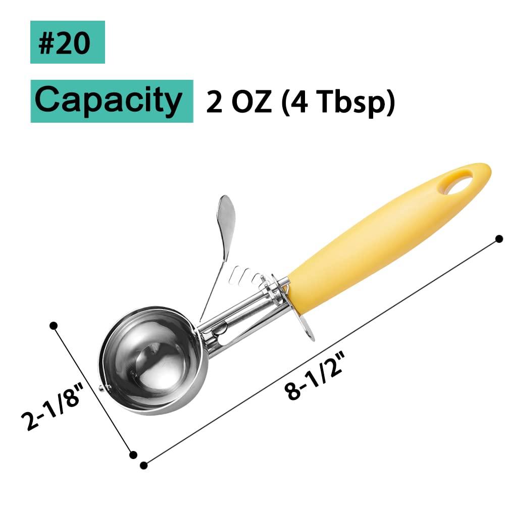 2 OZ Cookie Scoop - #20 Portion Scoop with Yellow Handle for Cookie Dough, Cupcake Batter & Ice Cream | Perfect for Baking, Portion Control & Kitchen Use