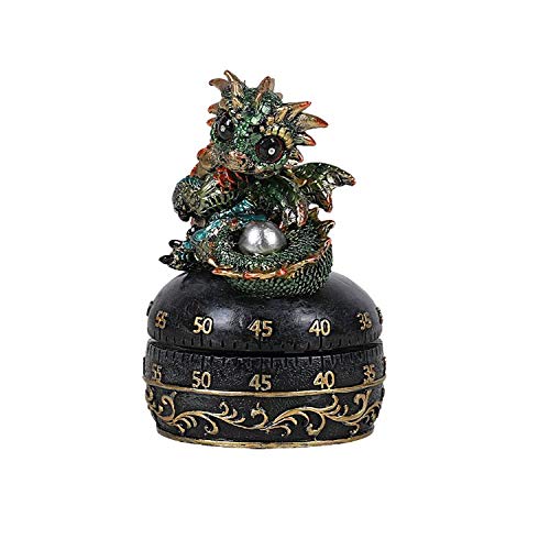 Fantasy Guardian Golden Dragon with Egg Mechanical Kitchen Timer - Decorative Figurine Statue for Home, Office & Gift - Perfect for Cooking, Baking & Fantasy Decor