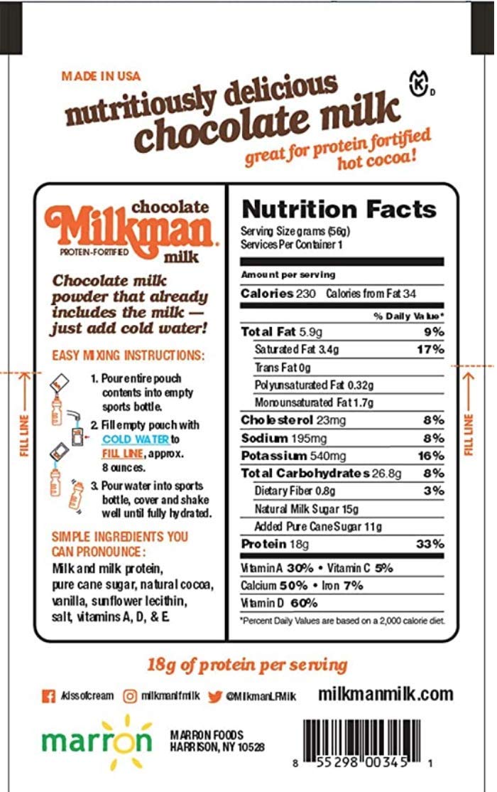 High Protein Chocolate Milk Powder - Milkman Instant Dry Chocolate Milk with 18g Protein (100 Single-Serve Packets) | Post-Workout Recovery, Breakfast Boost & Healthy Snack