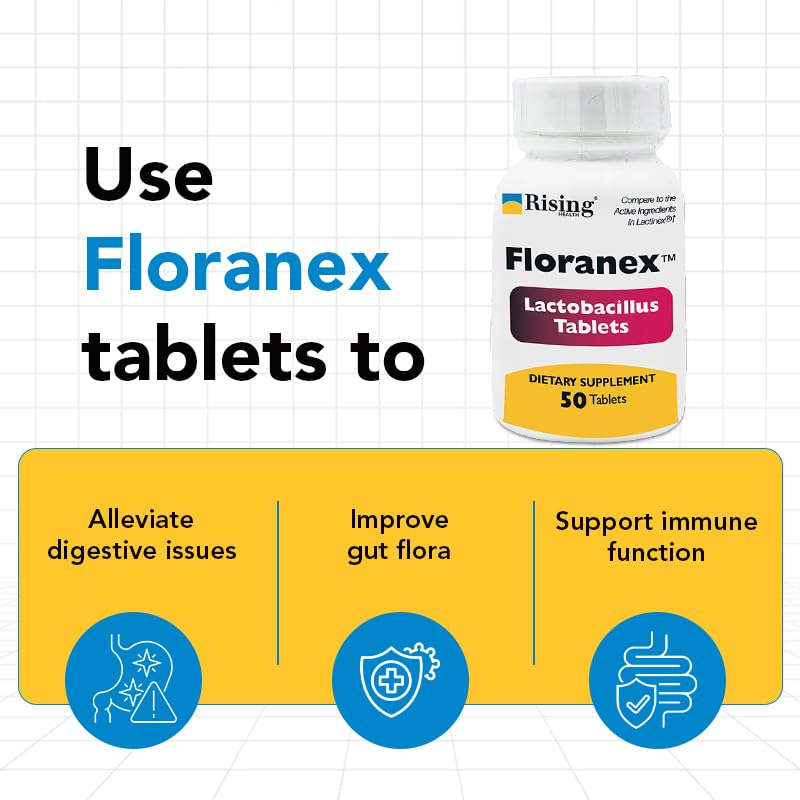 Rising Health Floranex Tablets - Lactobacillus Probiotic Dietary Supplement for Digestive Health & Immune Support - 50 Count | Supports Gut Balance, Travel Wellness & Daily Digestive Comfort