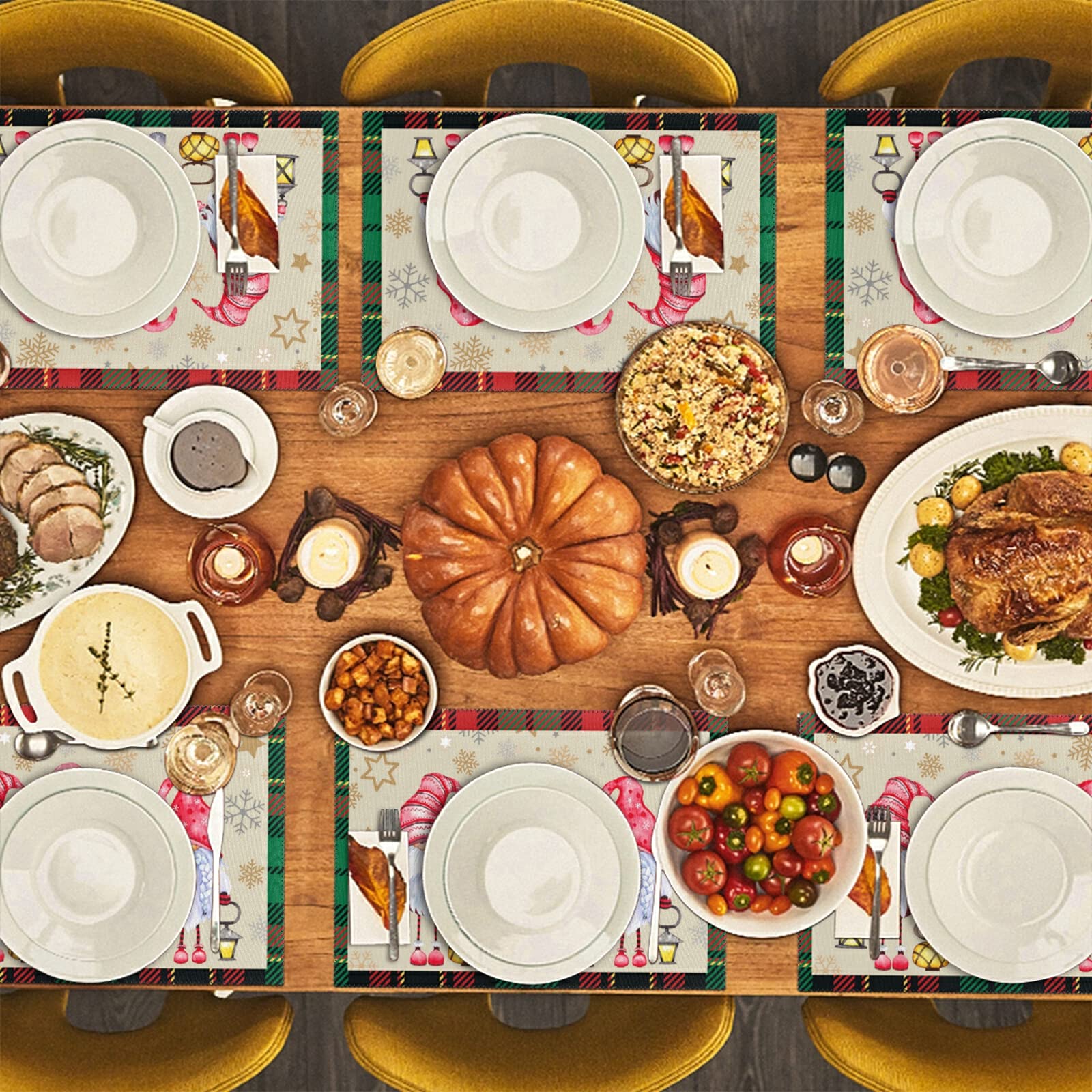 Christmas Gnomes Placemats Set of 4 - Non-Slip Heat-Resistant Washable Holiday Table Mats - 12