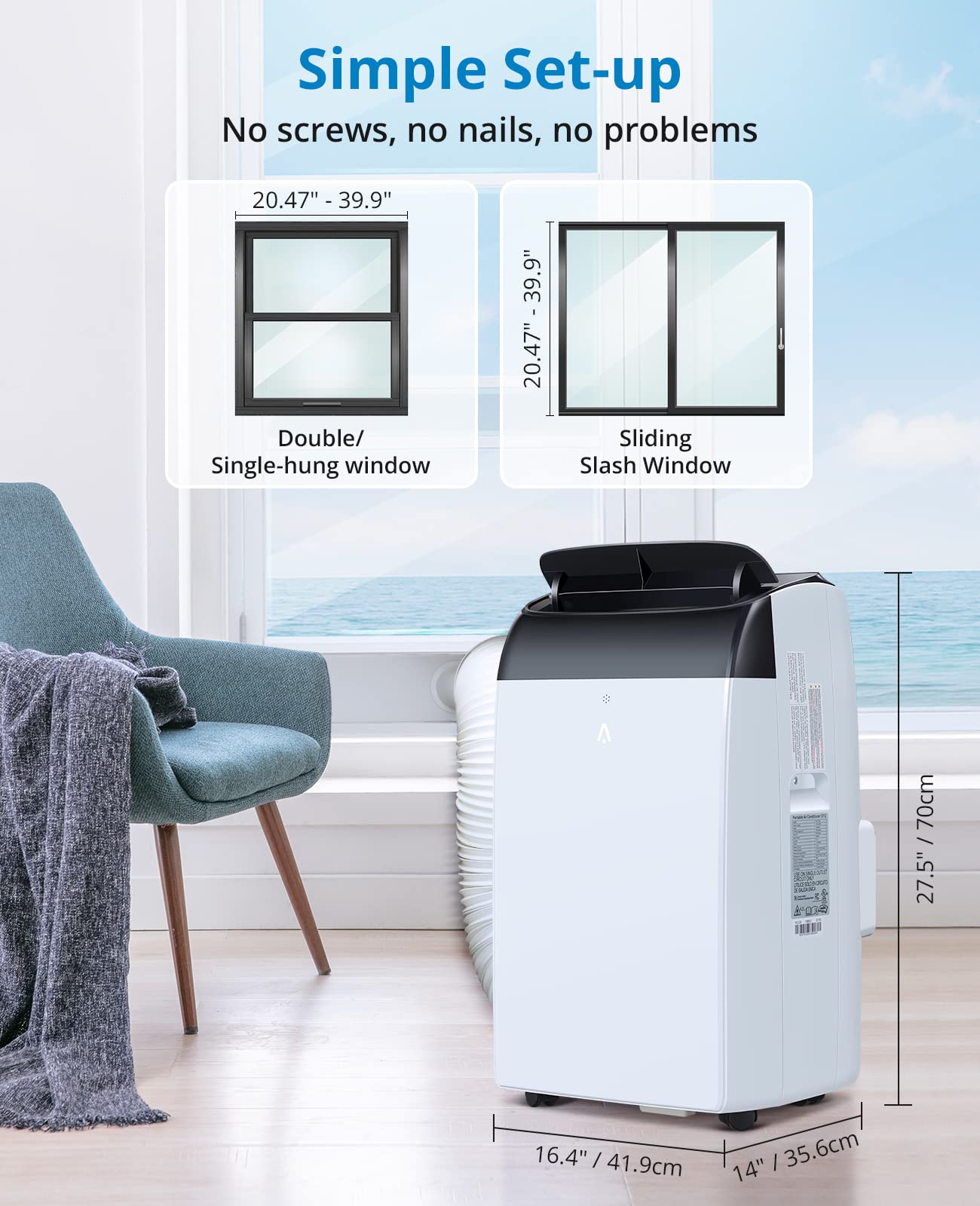 Portable Air Conditioner - 110V, 8000 BTU, White - Compact & Energy Efficient Cooling for Small Rooms, Bedrooms, Offices & RVs
