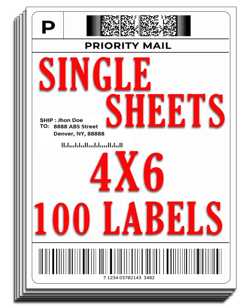 4x6 Inch Shipping Labels for Inkjet & Laser Printers - 100 White Opaque Mailing Stickers for USPS, UPS, FedEx - Perfect for Ecommerce, Small Business & Home Shipping Needs