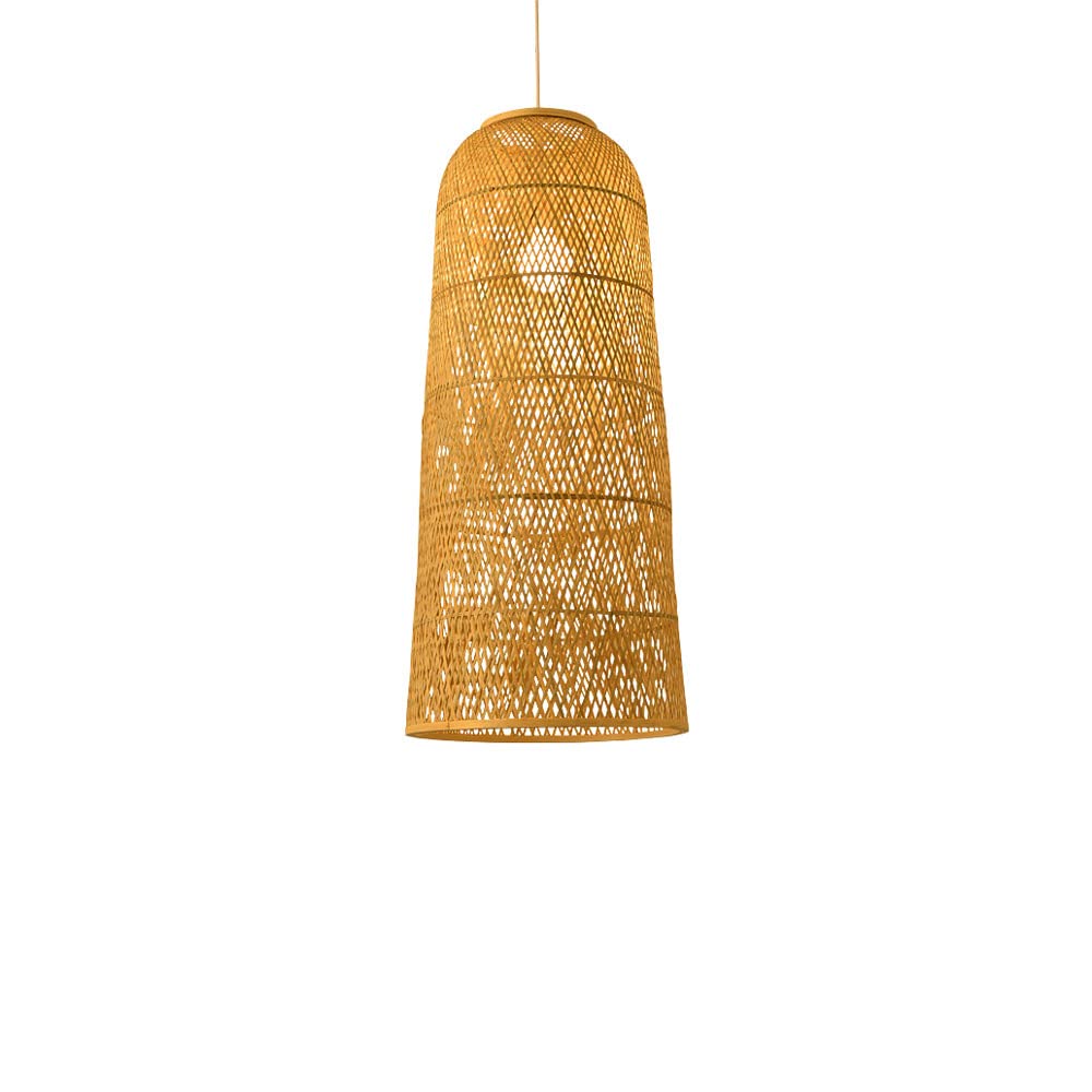 WHKOSK Hand-Woven Bamboo Chandelier - Japanese Style Dome Lantern Lampshade with Hollow Design for Stairs, Hotels & Galleries | Natural Primary Color Suspension Light for Asian-Inspired Home Decor