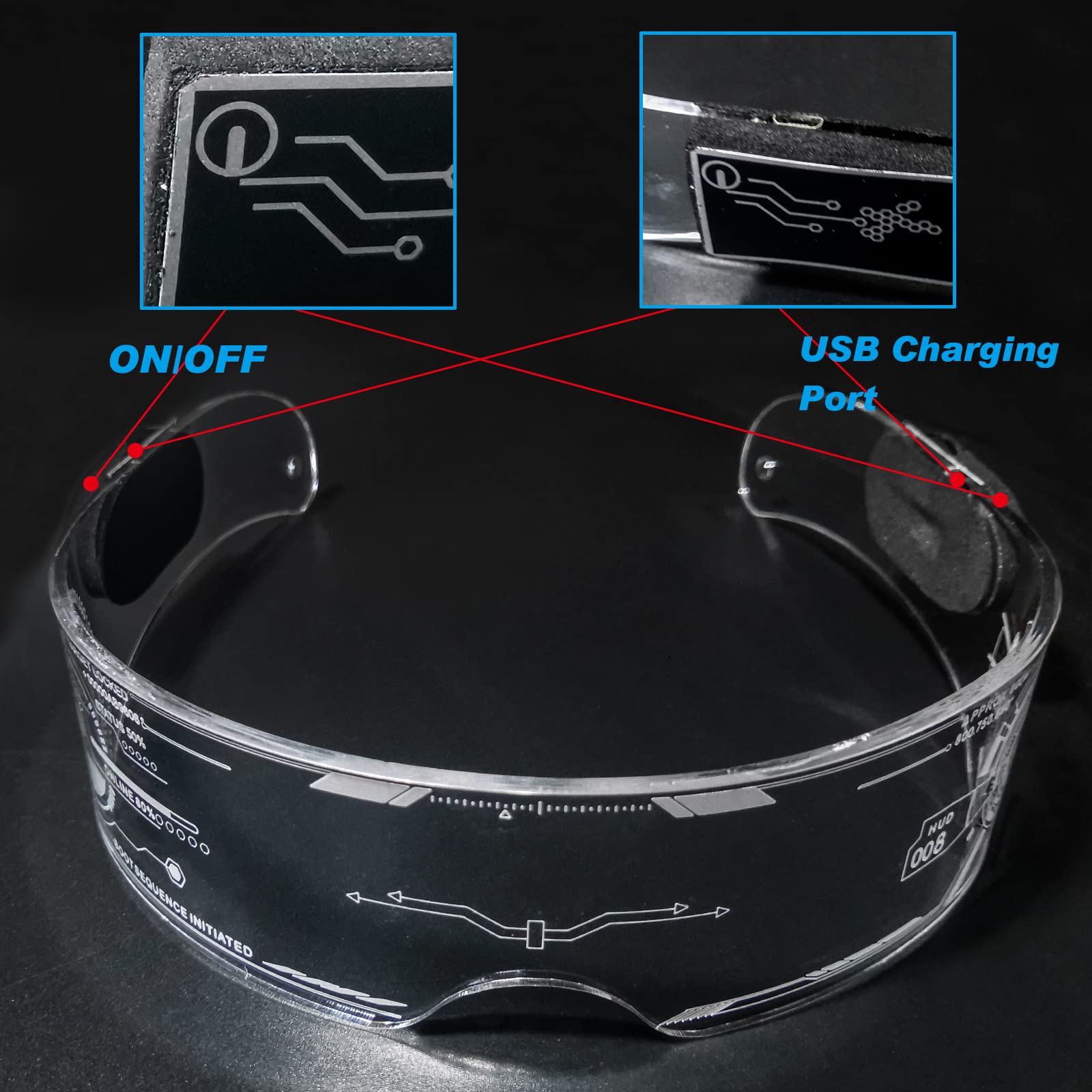Cyberpunk LED Glasses with USB Rechargeable & 7 Color Changing Modes - Bilateral Control for Raves, Parties, and Cosplay Costume Accessories
