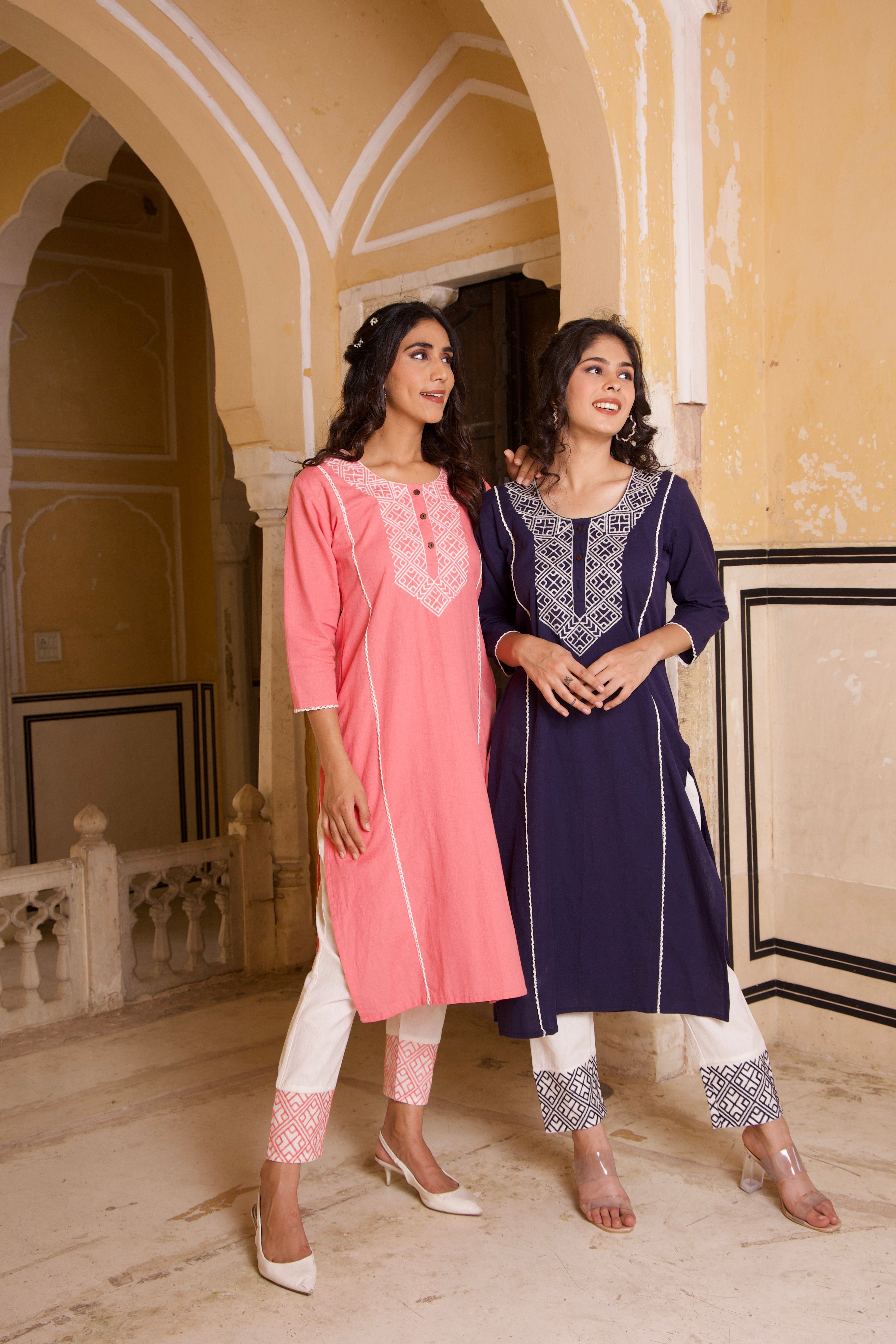Elegant Pink Embroidered Kurta Set for Women - Traditional Indian Ethnic Wear - Perfect for Festivals, Weddings & Special Occasions