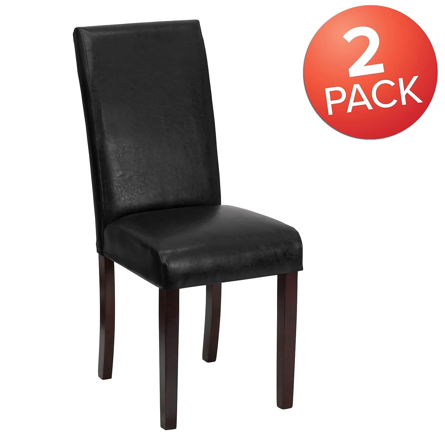 Flash Furniture Godrich Set of 2 Traditional Black LeatherSoft Upholstered Panel Back Parsons Dining Chairs - Elegant Dining Room Seating for Home, Restaurant or Office Use