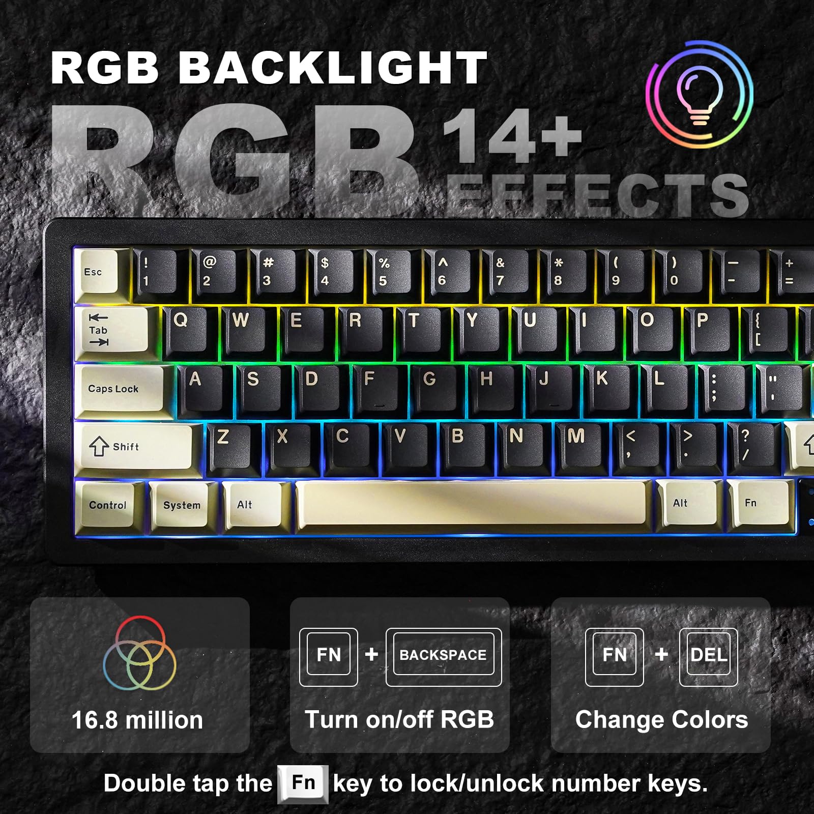 YUNZII AL66 65% Wireless Mechanical Keyboard with Knob Control - Bluetooth/2.4G/Wired Aluminum Gaming Keyboard, Hot Swappable Pre-lubed Switches, Gasket Mounted RGB Backlit for Windows & Mac (Milk Switch, Black) - Perfect for Gaming, Office Work & Typing Enthusiasts
