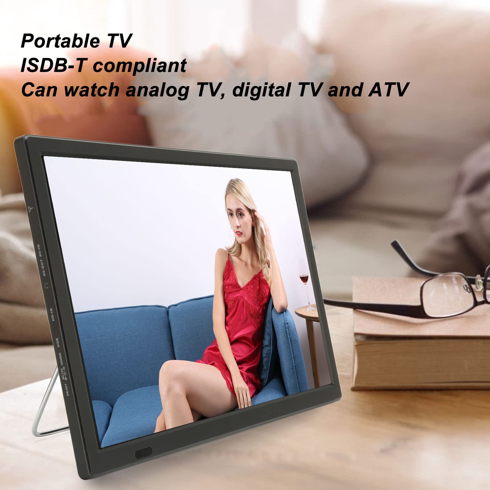 15.4 Inch Portable TV with 1080P HD Screen - Rechargeable Digital TV with USB, SD Card, HDMI & FM Radio - Perfect for Car, Travel, Kitchen, Camping & Outdoor Entertainment