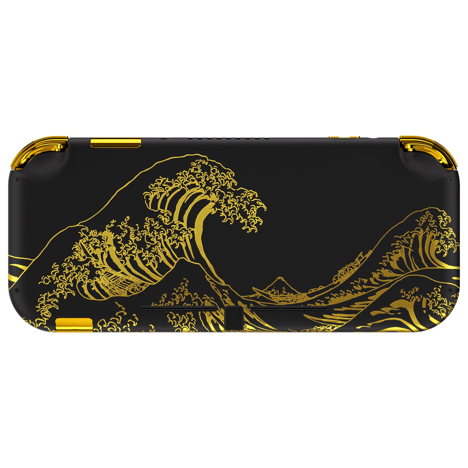 eXtremeRate Golden Wave Off Kanagawa Black DIY Replacement Shell for Nintendo Switch Lite - Custom Controller Housing with Screen Protector | Durable Case Cover for NSL Handheld Console | Perfect for Gaming Enthusiasts & Travel Protection