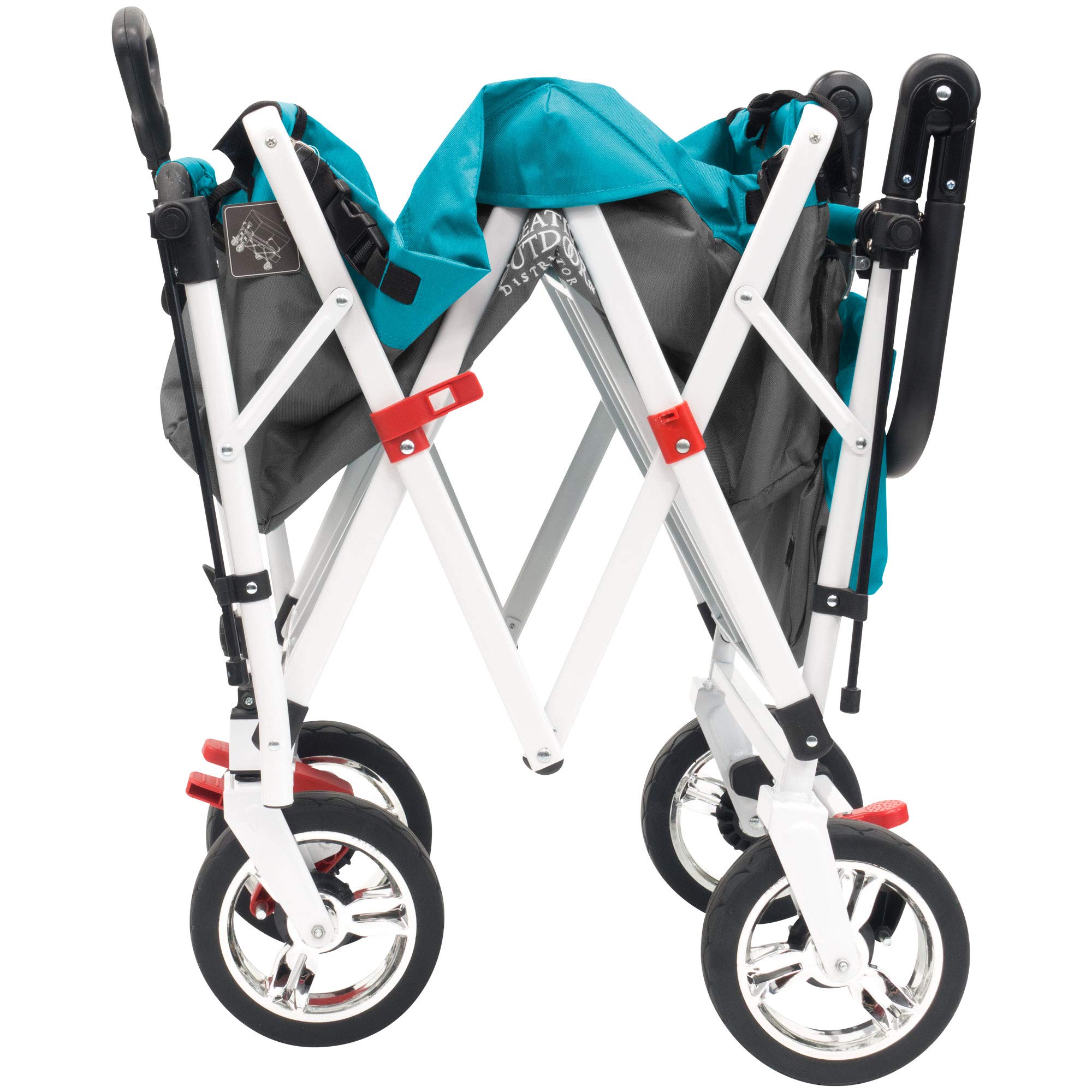 Premium Collapsible Folding Wagon Cart - Heavy Duty Push Pull Utility Cart with All-Terrain Wheels | Silver Series Plus | Perfect for Beach, Park, Garden, Camping, Picnics & Tailgate Parties (Gray/Teal)
