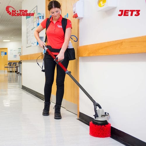 MotorScrubber Jet3 Cordless Long Handle Floor Scrubber - Powerful Electric Spin Scrubber for Tile, Grout, Bathroom & Kitchen Cleaning - Perfect for Hard Floors, Showers, and Pet Areas