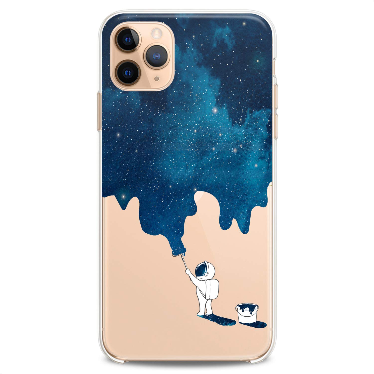 Premium Clear TPU Phone Case for iPhone 16/15/14/13/12/11 Pro Max/Plus/Mini/Xs/Xr/X/8/7/6/5/SE - Slim Flexible Silicone Protective Cover with Cute Kawaii Space Design & Funny Blue Paint Pattern | Perfect for Women, Teens & Everyday Use