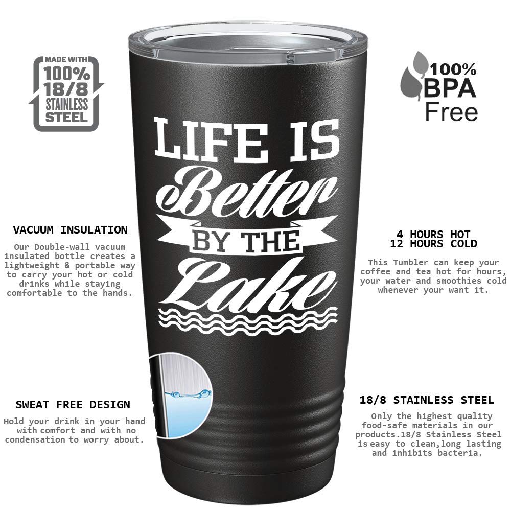 20 oz Stainless Steel Tumbler with Lid - Insulated Black Travel Mug for Coffee & Tea - Perfect for Lakeside Relaxation, Camping & Outdoor Adventures