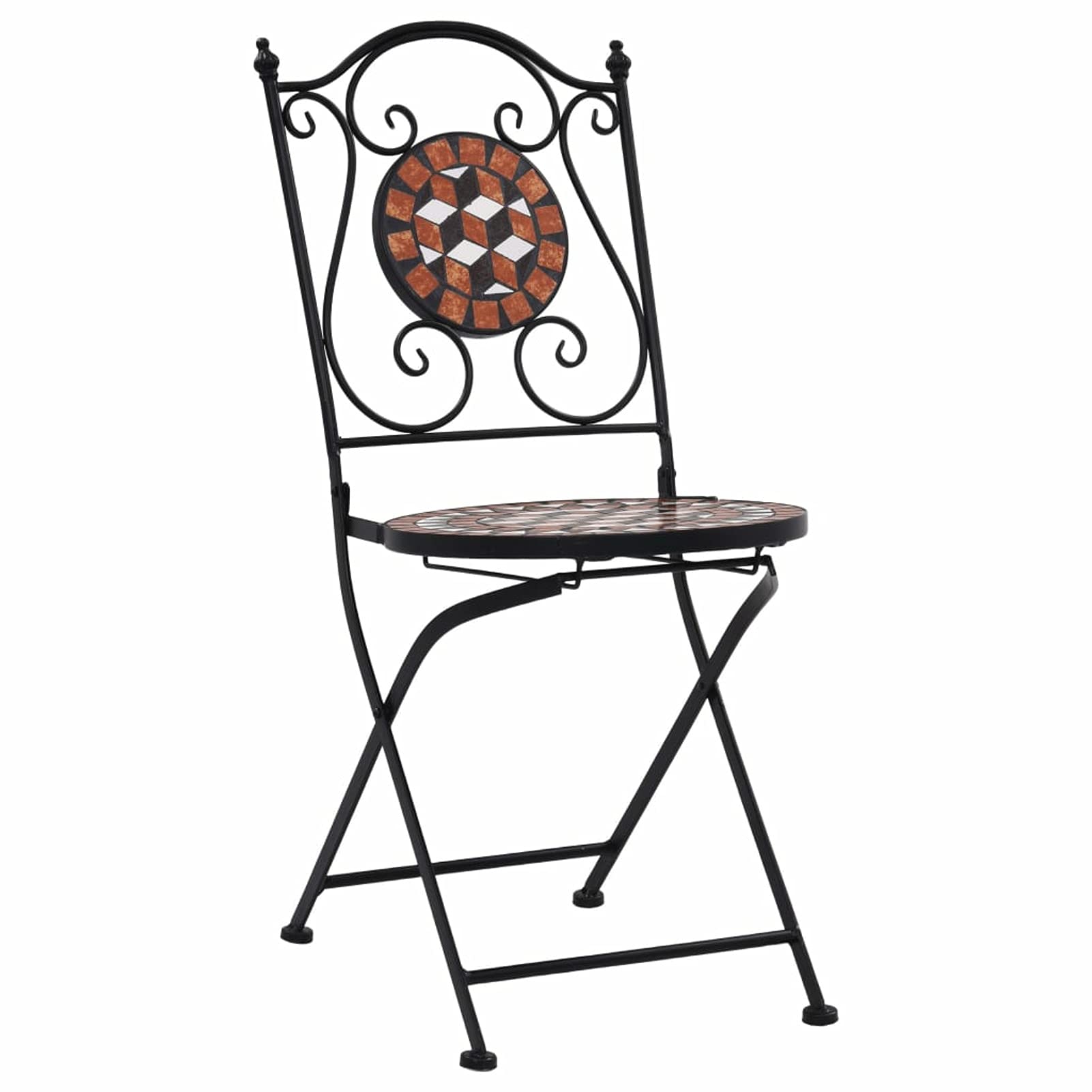 Brown Ceramic Mosaic Patio Table with 2 Bistro Chairs - Outdoor Dining Set for Garden, Balcony & Backyard Decor