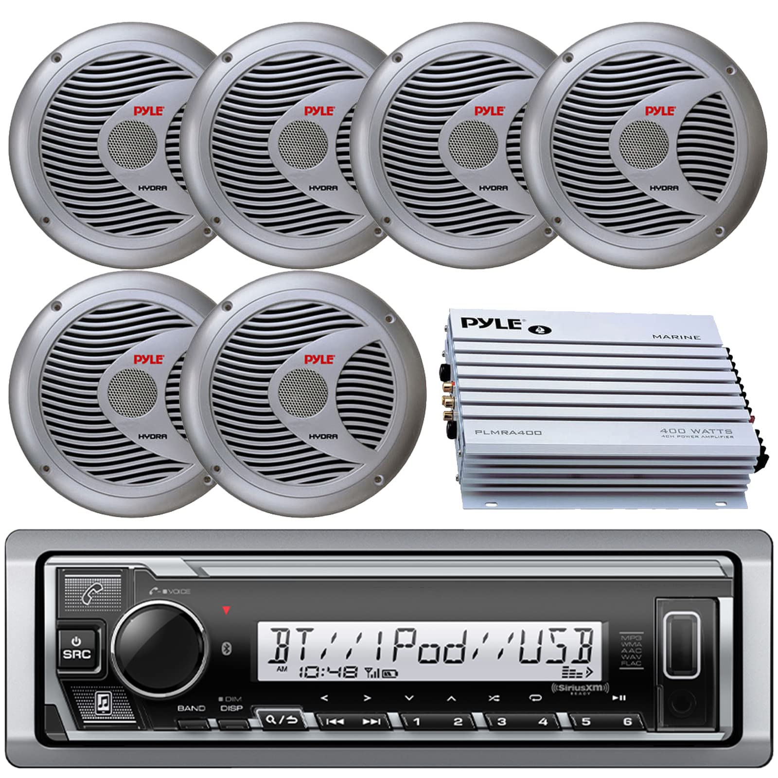 Kenwood 400W Marine Audio System - Waterproof ATV, Bike, Yacht Bluetooth Stereo with USB/AUX, 6x6.5