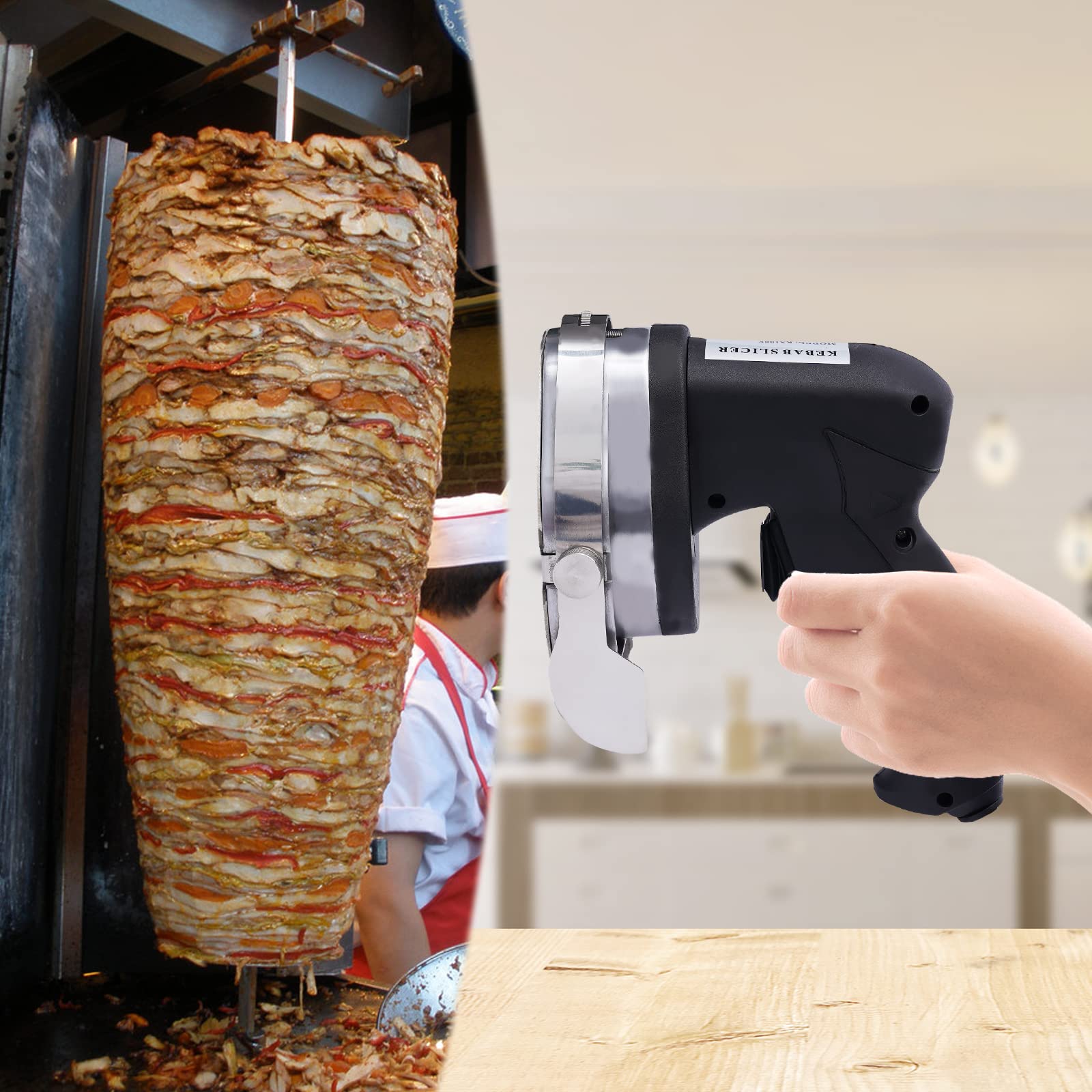 Commercial Electric Shawarma Cutter Knife - 110V/60Hz Wireless Doner Kebab Slicer for Gyro & Shawarma - Perfect for Restaurants, Food Trucks & Catering Businesses
