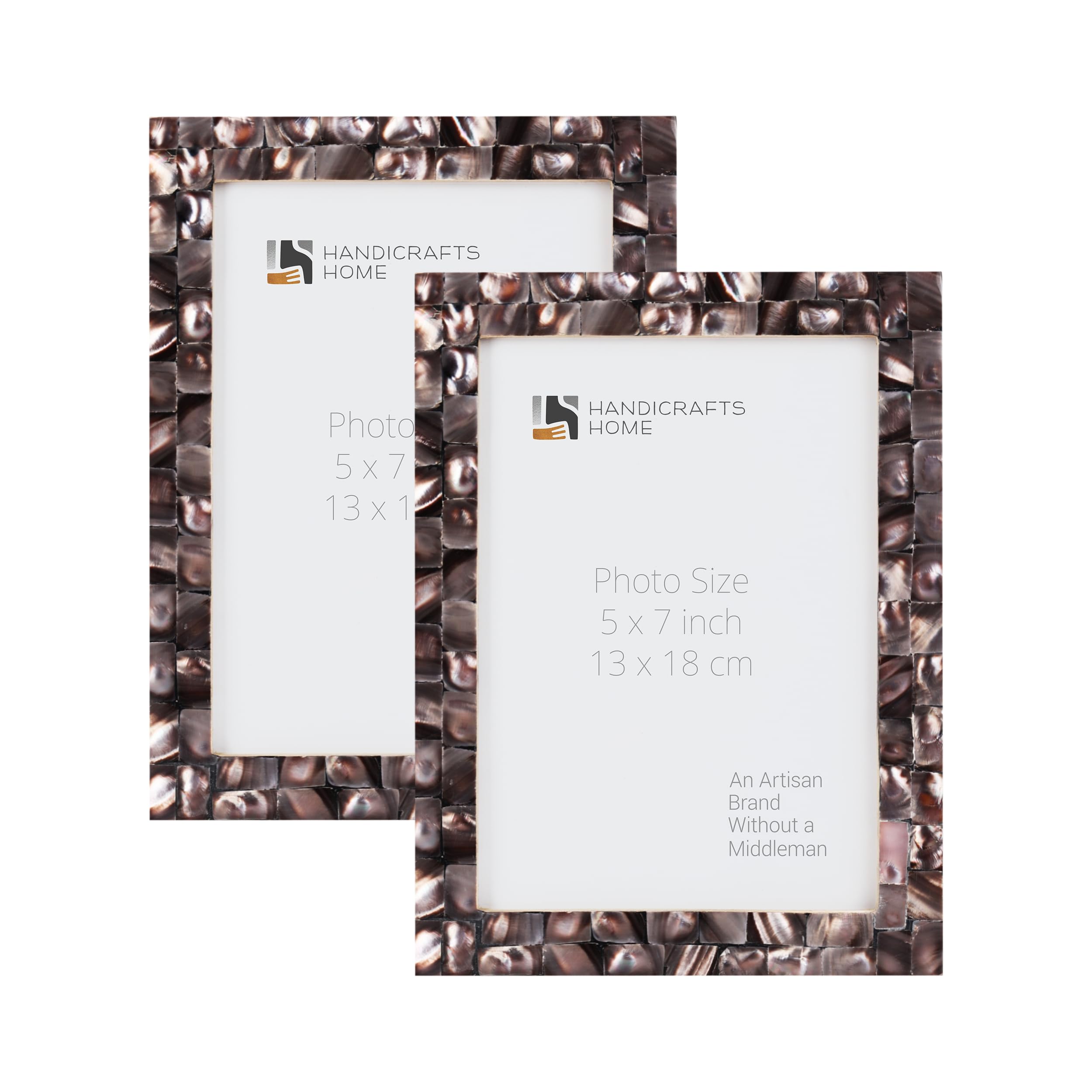 Mother of Pearl Photo Frames 5x7 - Pack of 2 for Wall & Tabletop Decor