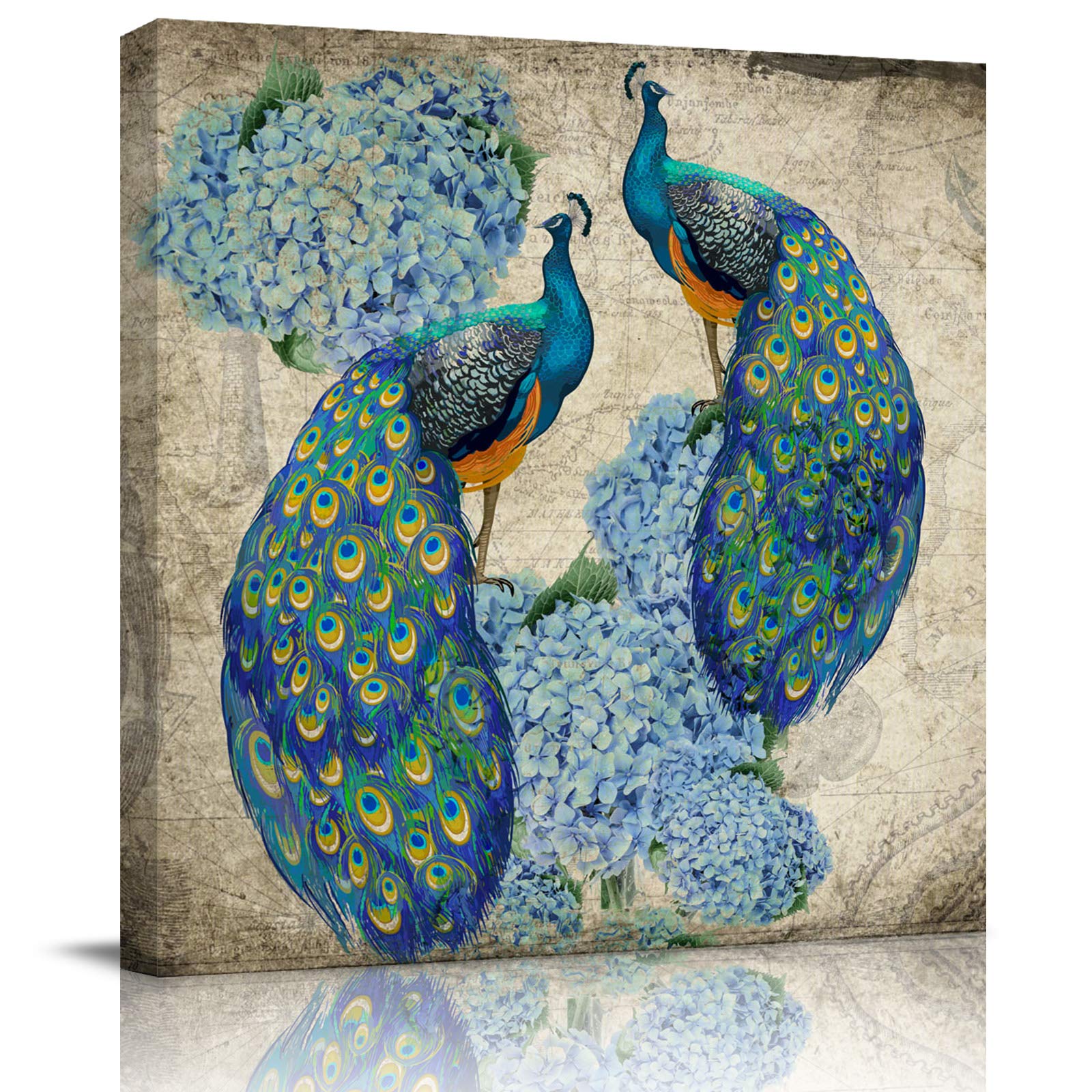 Rustic Peacock Canvas Wall Art - 8x8 Inch Framed Abstract Painting Print for Bedroom, Bathroom & Kitchen Decor | Ready to Hang Home Decor Gift Idea | Perfect for Farmhouse, Boho & Modern Interior Design Styles