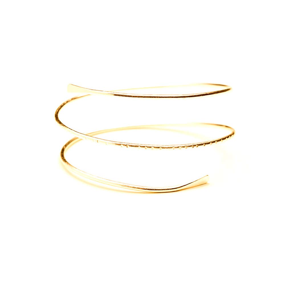 BELUCKIN 2 PCS Minimalist Gold Metal Spiral Coil Arm Cuff Bracelet - Adjustable Open Bangle Armband for Women - Perfect for Parties, Weddings & Everyday Fashion Accessories