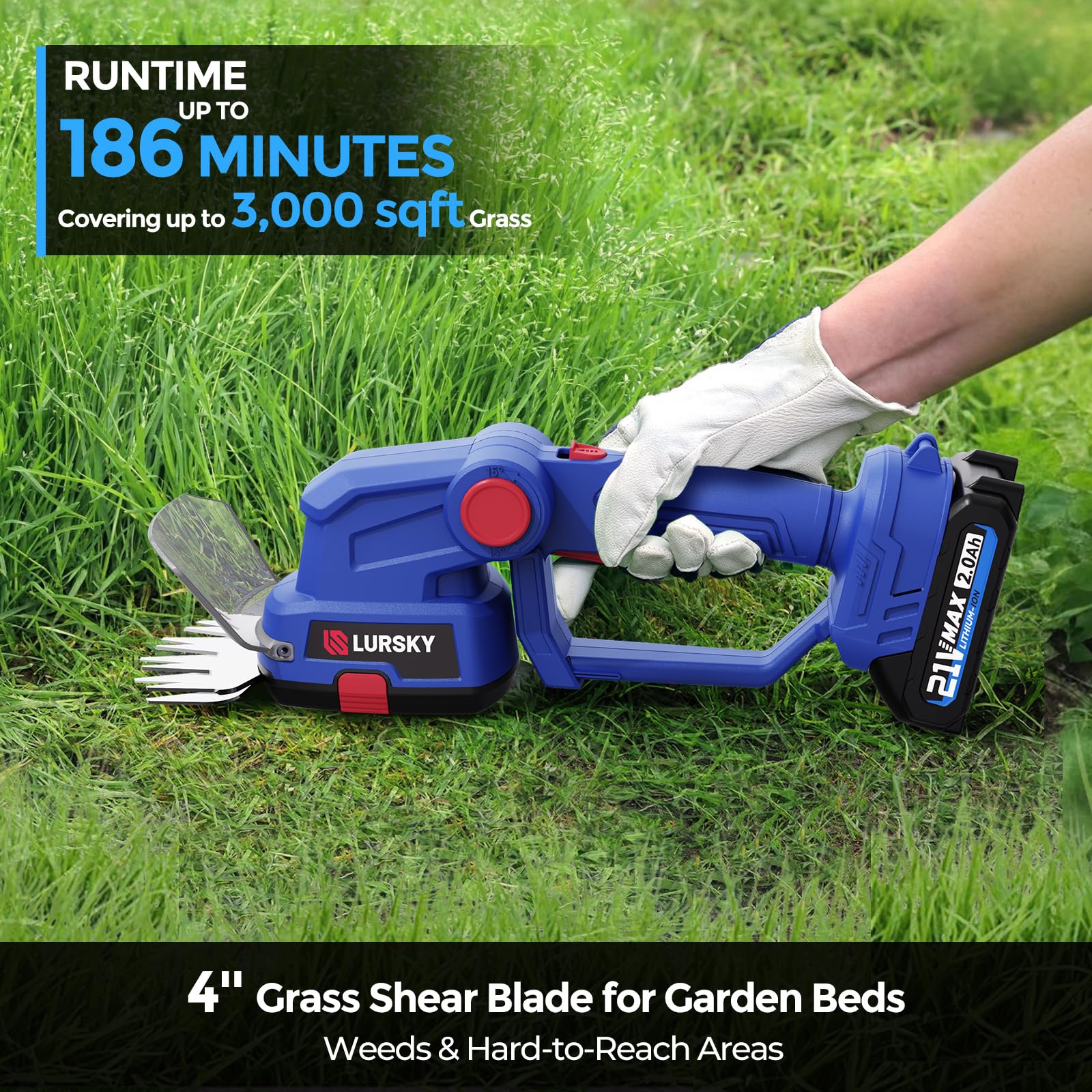 21V Cordless Hedge Trimmer & Grass Shear - 2-in-1 Garden Tool with 2.0Ah Battery & Charger (Dark Blue, Includes 2 Batteries) - Perfect for Lawn Care, Shrub Trimming & Backyard Maintenance