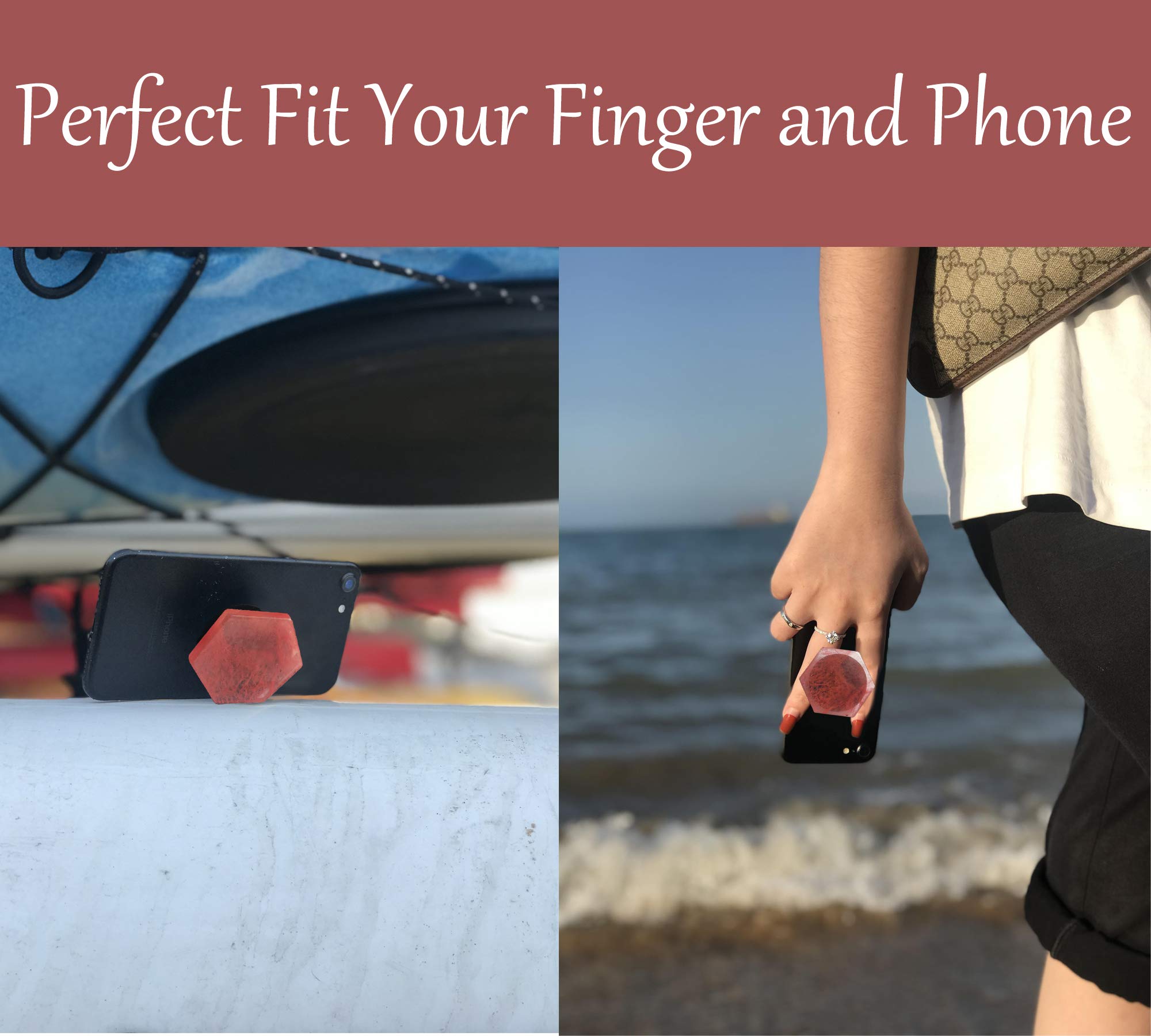 Natural Crystal Hexagon Phone Grip - Collapsible Phone Holder for iPhone, Android & Tablets | Portable Anti-Slip Grip | Hexagon Red Crystal | Perfect for Work, Travel & Daily Use