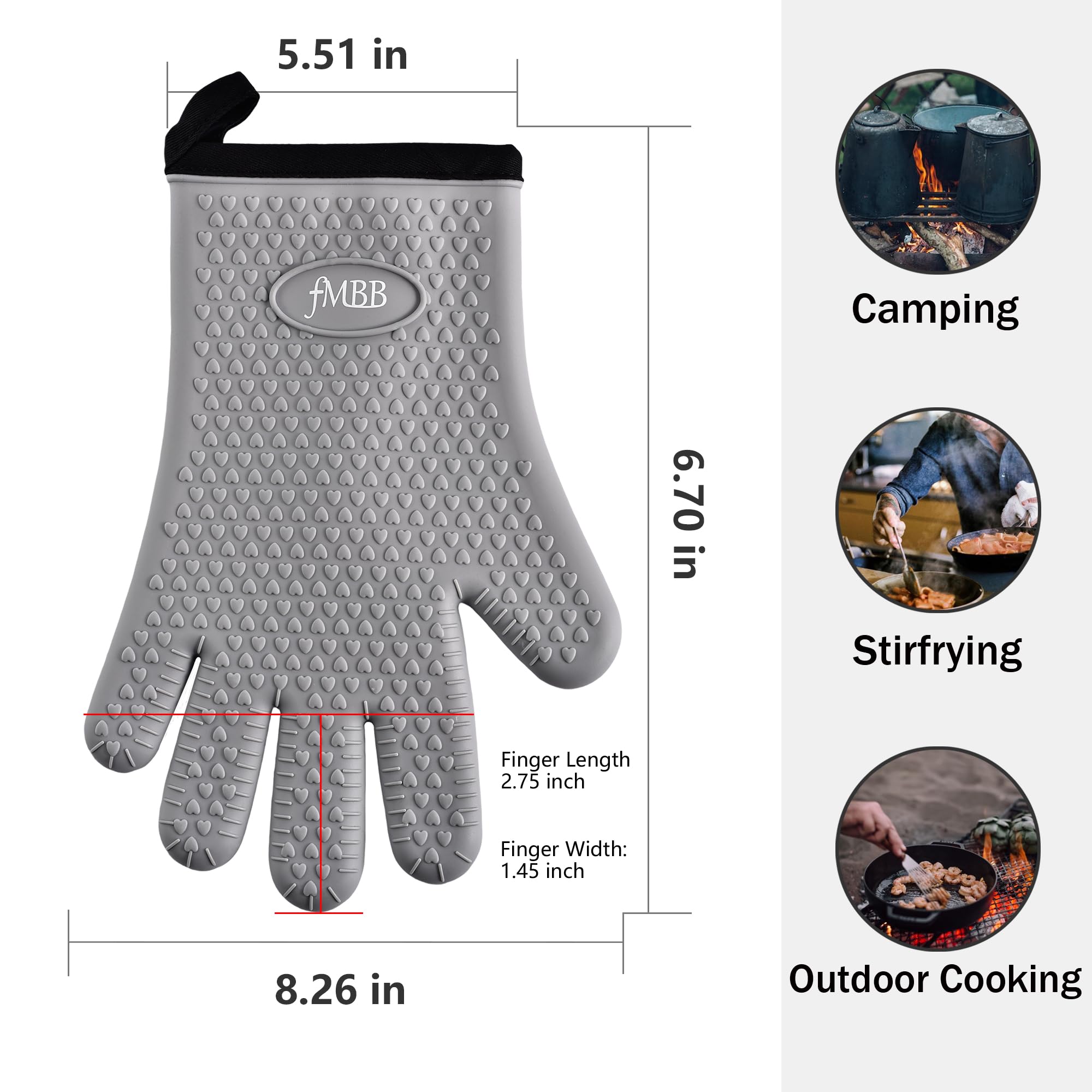 Heat Resistant BBQ Gloves for Grilling - Grey Silicone Oven Mitt for Left or Right Hand - Perfect for Handling Hot Food on Grill, Fryer, or Smoker Pit - Ideal for Outdoor Cooking, Camping & Backyard BBQ (1 PC)