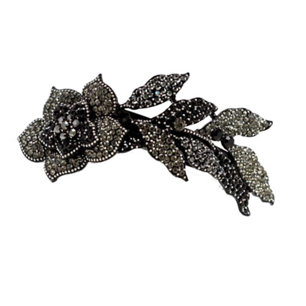 Elegant Faux Rhinestone Rose Hair Barrettes for Women - Large 4.3
