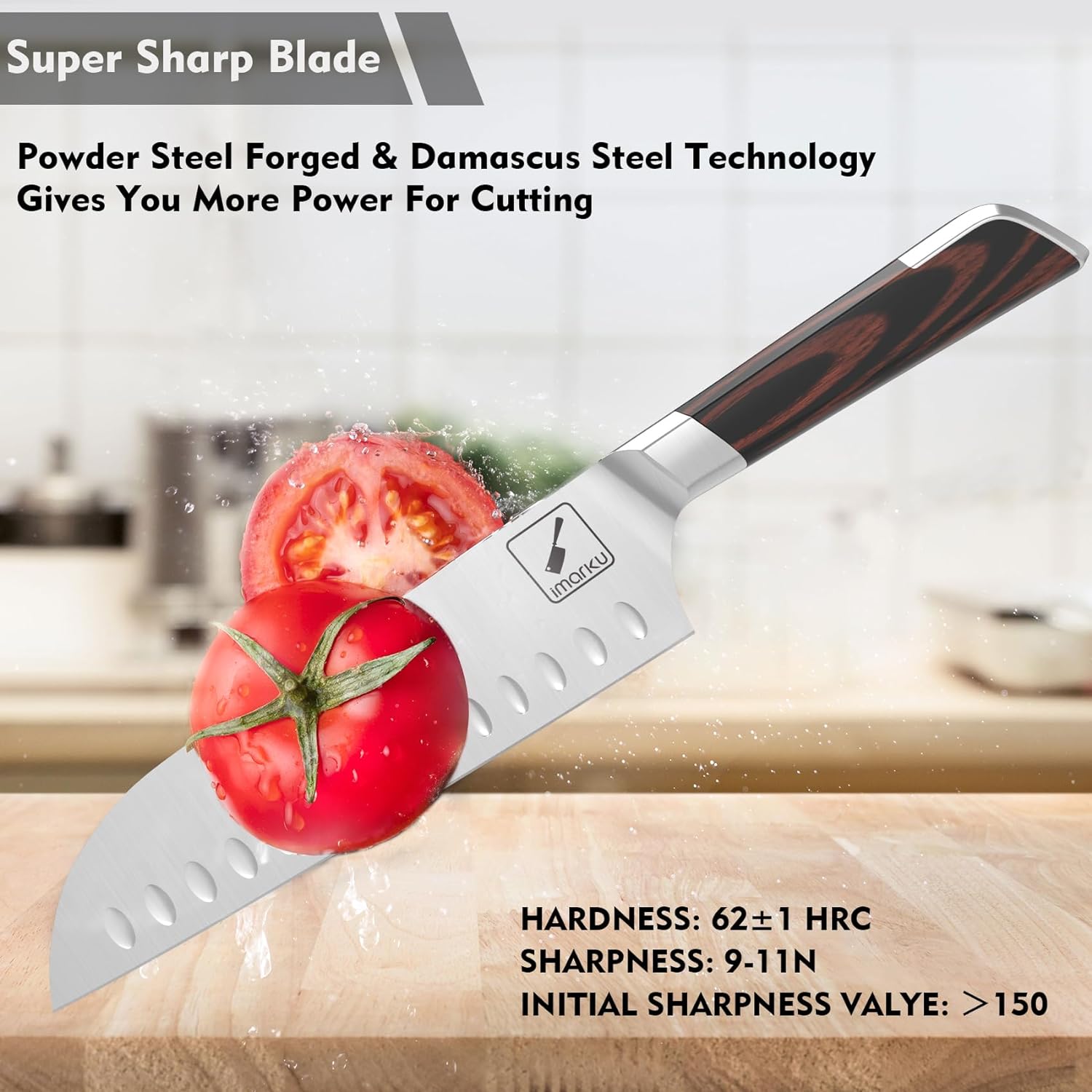 Premium Ultra Sharp Damascus Steel Santoku Knife 7 Inch - Japanese Kitchen Knife for Professional Chefs & Home Cooking - Perfect for Slicing, Dicing & Chopping Vegetables, Meat & Fish