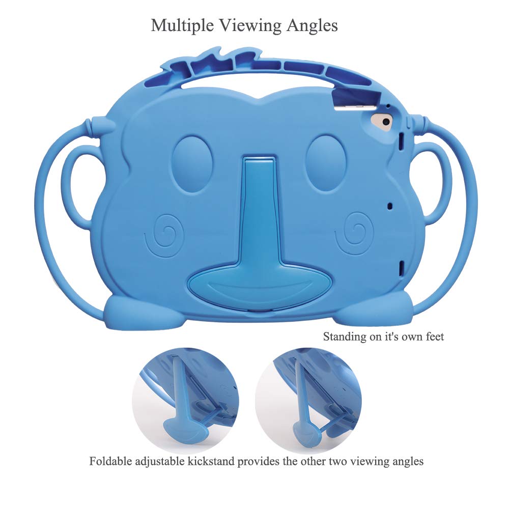 Shockproof Silicone iPad Case for Kids - Double-Faced Monkey Series Protective Cover Compatible with iPad Pro 9.7/Air/Air2/5th/6th Gen (2017/2018 Models) - Blue | Perfect for School, Travel & Home Use by Children