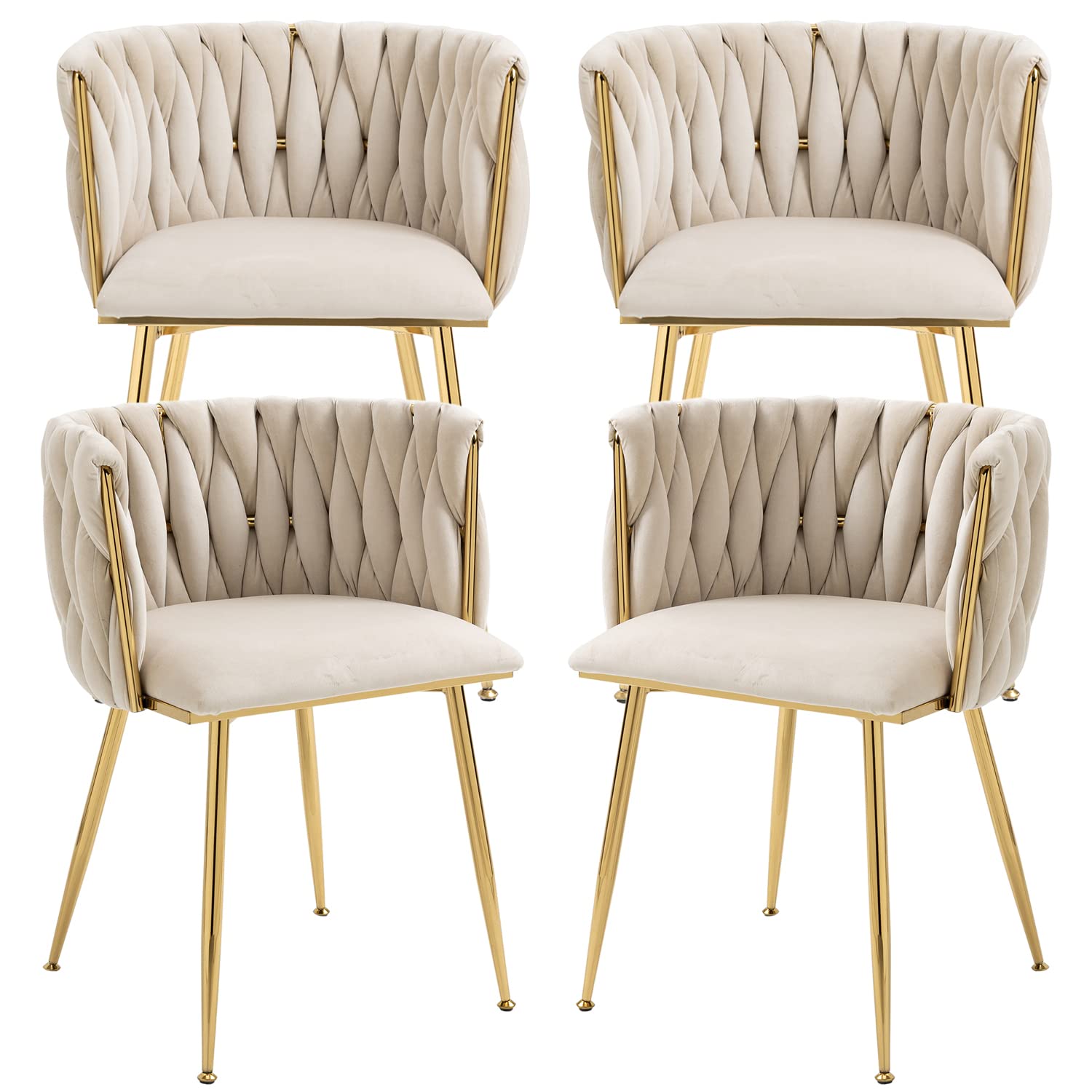Nrizc Velvet Dining Chairs Set of 4 - Woven Upholstered Modern Accent Chairs with Gold Metal Legs for Living Room, Dining Room & Kitchen | Elegant Seating for Home Decor, Dinner Parties & Cozy Gatherings