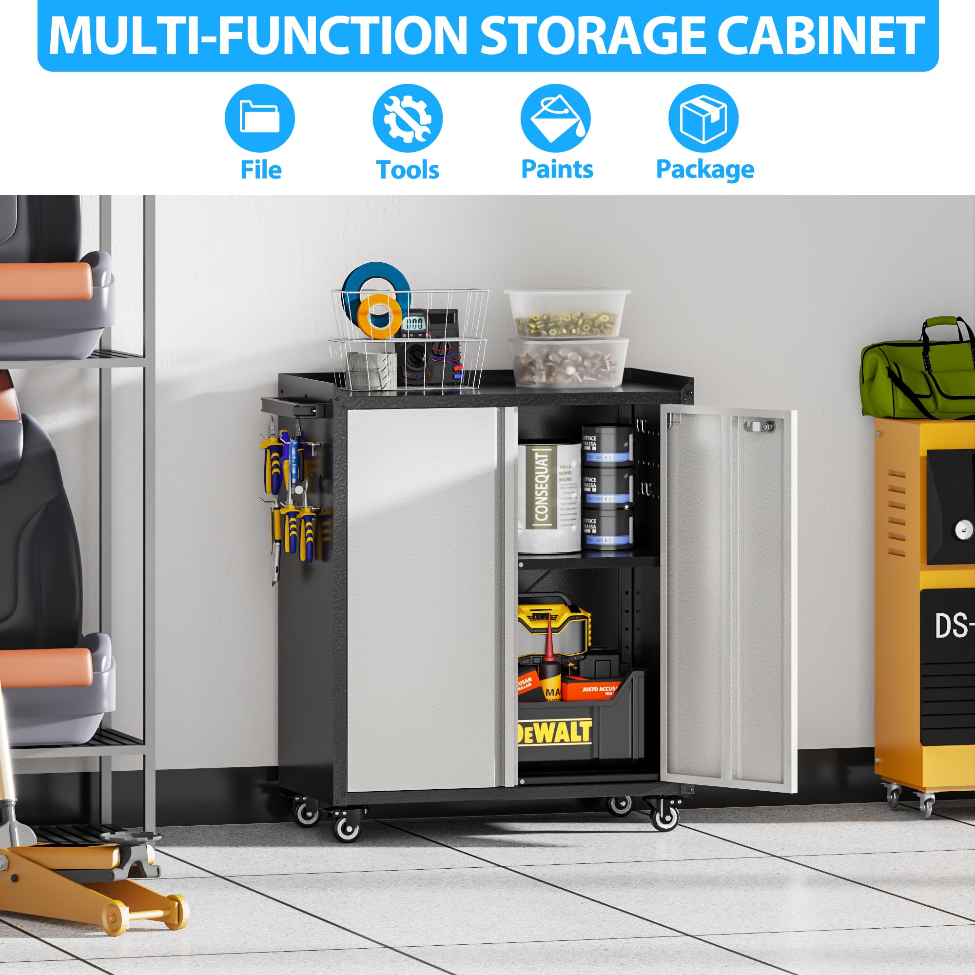 Aobabo 2-Door Rolling Garage Storage Cabinet with Wheels - 35.4