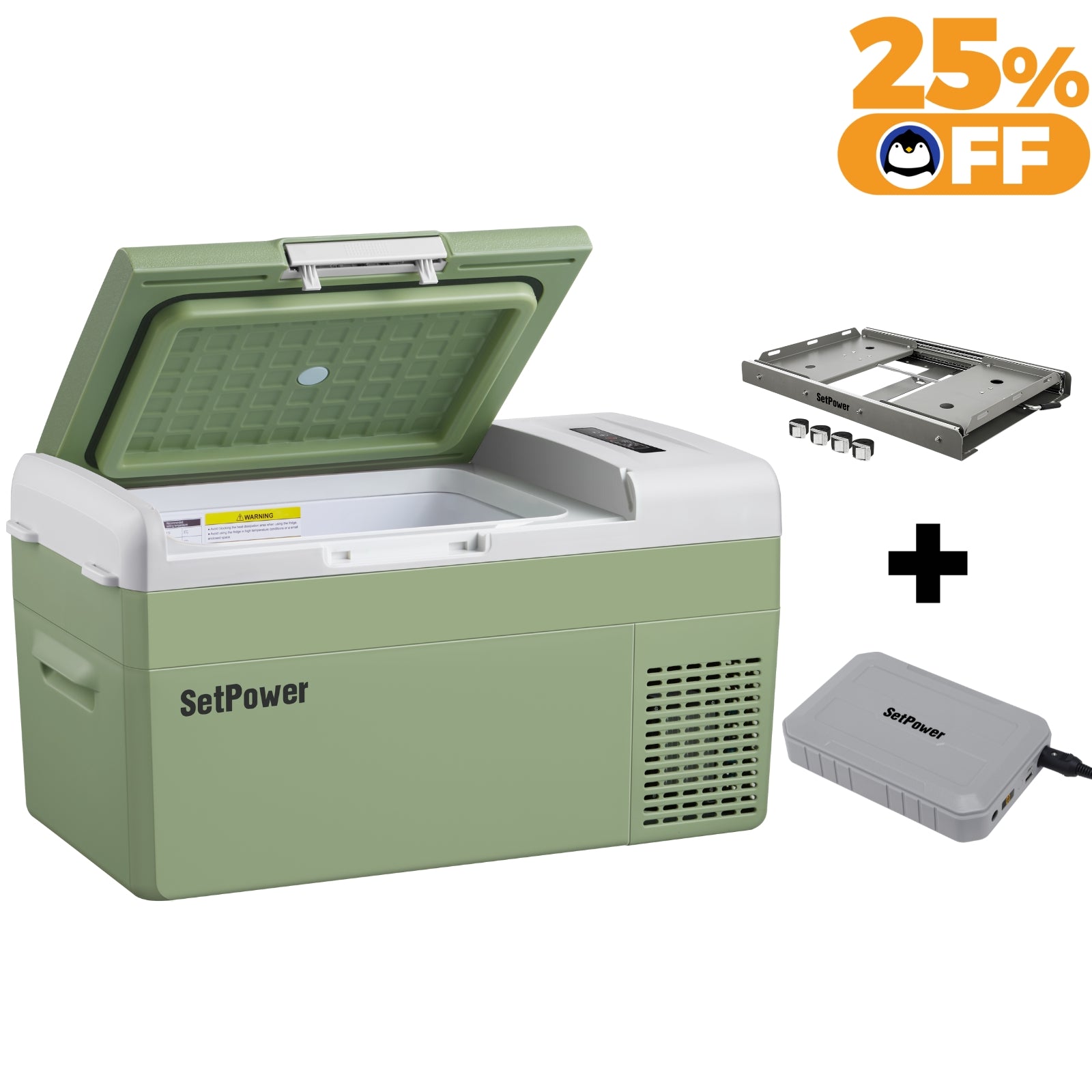 Setpower FC20 21Qt Portable Car Refrigerator Freezer - 12V/24V Electric Cooler for Road Trips, Camping & Outdoor Adventures - Green