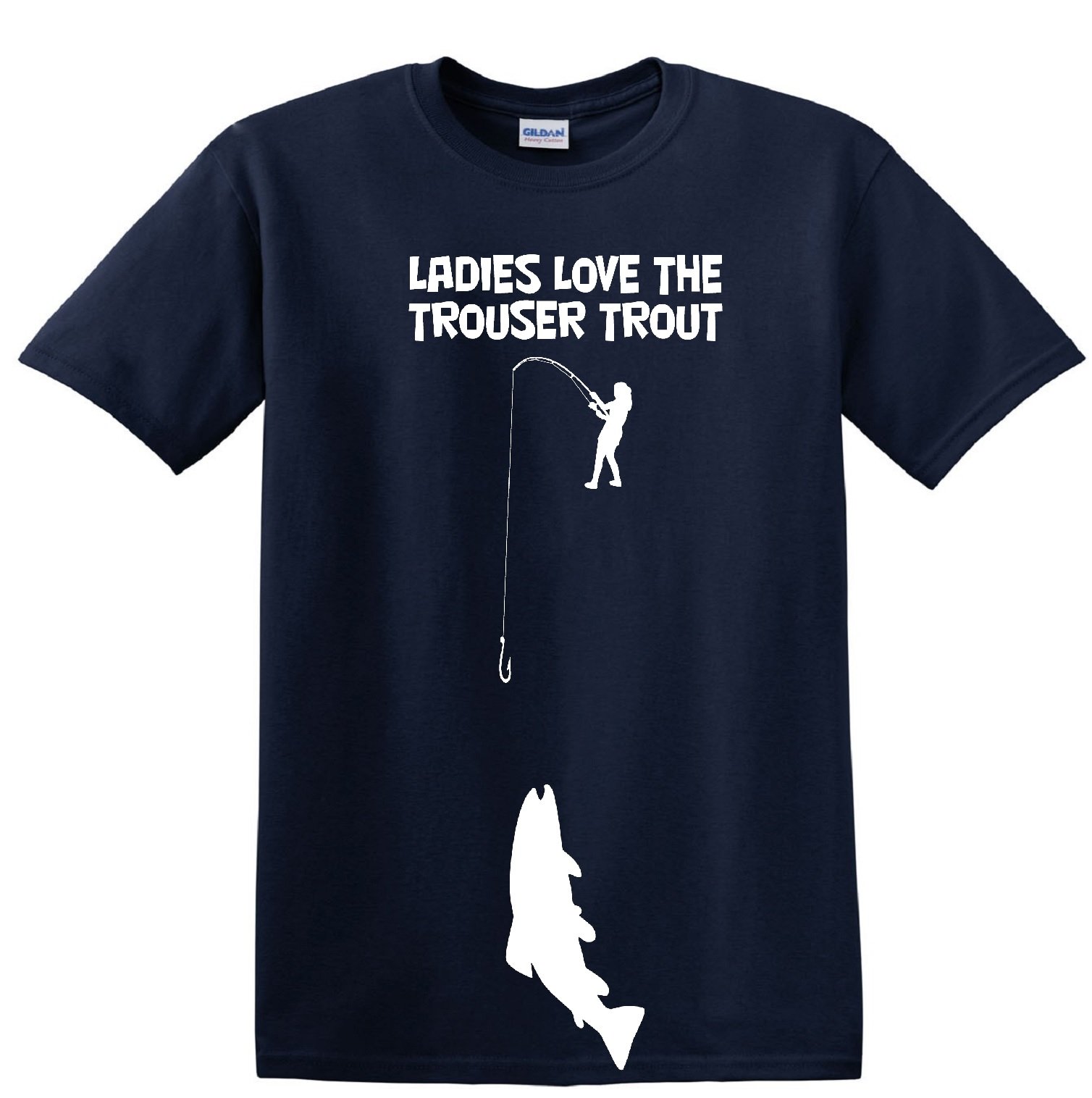 STUFF WITH ATTITUDE Trouser Trout Graphic T-Shirt - Navy Blue Cotton Tee for Men & Women - Casual Wear, Street Style & Funny Gift Idea