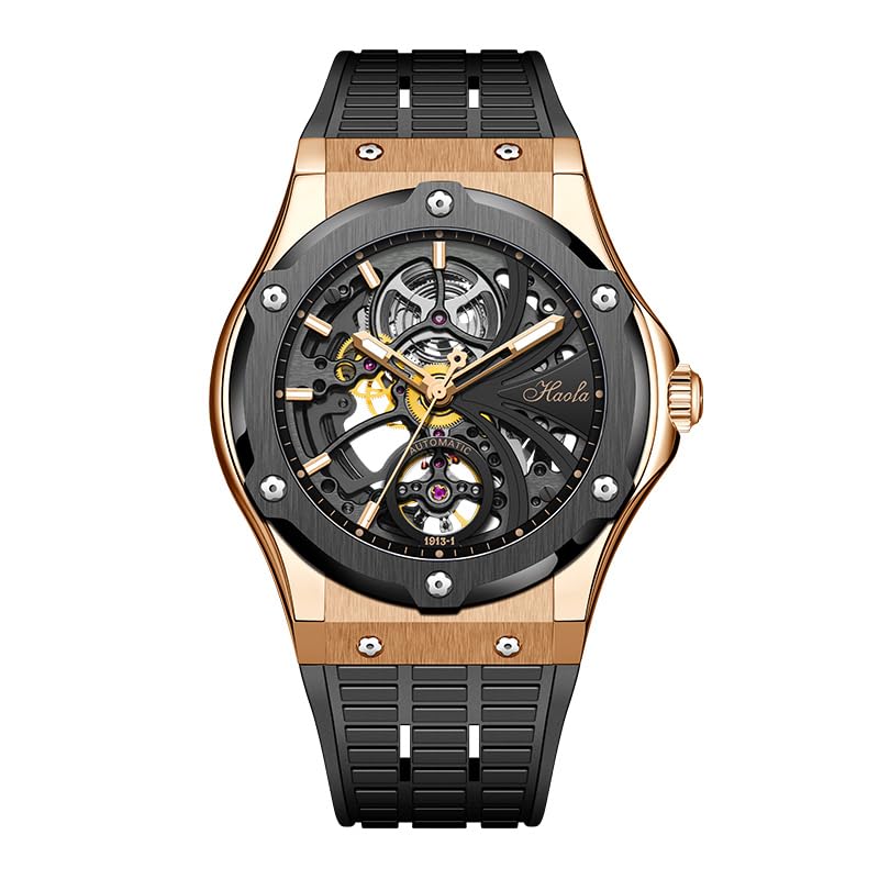 Haofa Skeleton Automatic Mechanical Watch for Men - Full Hollow Sapphire Crystal, Luminous Hands, 80H Power Reserve, Waterproof - Self-Winding Business & Sports Watch for Formal & Casual Wear (Model 1913-1)