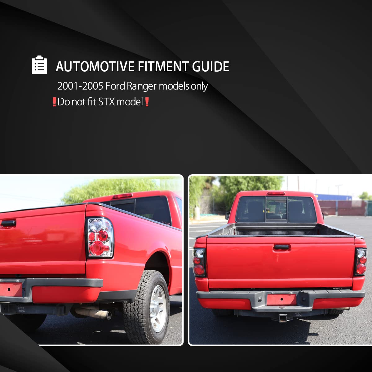 AUTOZENSATION Smoke Lens Tail Lights Compatible with 2001-2005 Ford Ranger - Left & Right Pair Assembly - Upgrade Your Truck's Style & Visibility for Night Driving & Custom Look