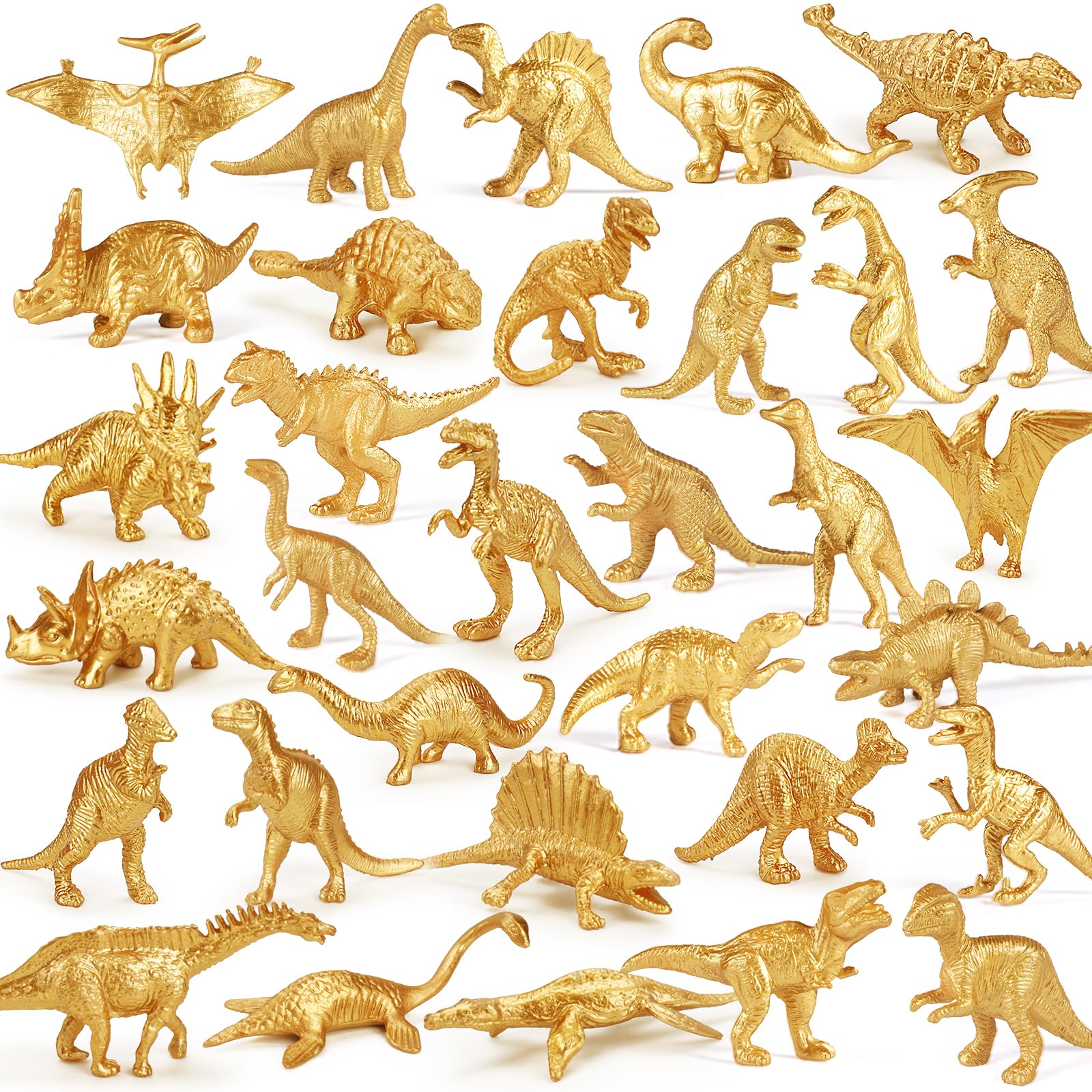 AugToy 48PCS Mini Dinosaur Figures - Gold Plastic Dino Toys for Kids, Party Favors, Birthday Cupcake Toppers, Classroom Prizes, Goodie Bag Fillers, Easter Egg Stuffers & Pinata Fillers | Perfect for Toddler Gifts, Boys & Girls Playtime, and Themed Dinosaur Parties