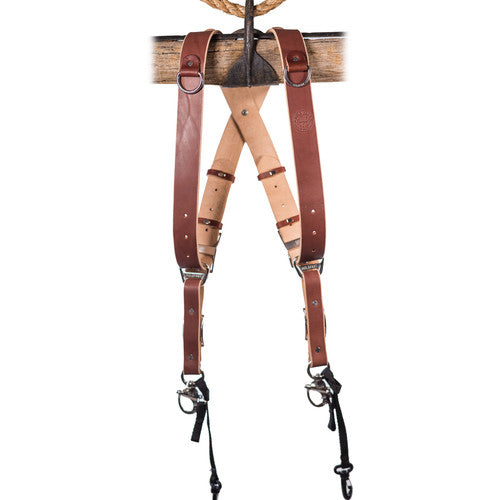 HoldFast Gear Money Maker Two Camera Harness with Silver Hardware – English Bridle & Chestnut (Medium) | Dual Camera Strap for Photographers | Perfect for Weddings, Events & Outdoor Photography