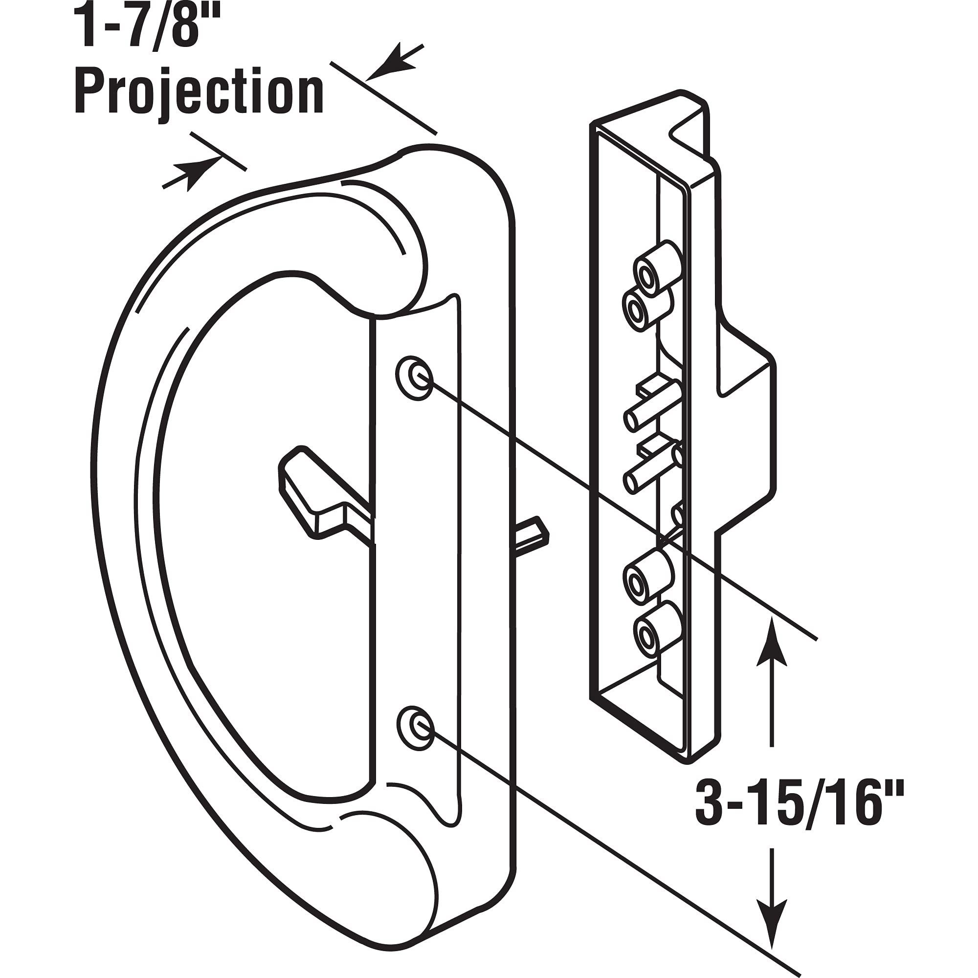 Prime-Line C 1225 Mortise Style Sliding Patio Door Handle Set & E 2162 Sliding Door Latch Lever - Diecast Turn with Steel Tailpiece, White Finish (1-Pack) - Perfect for Home Patio Doors & Sliding Glass Doors