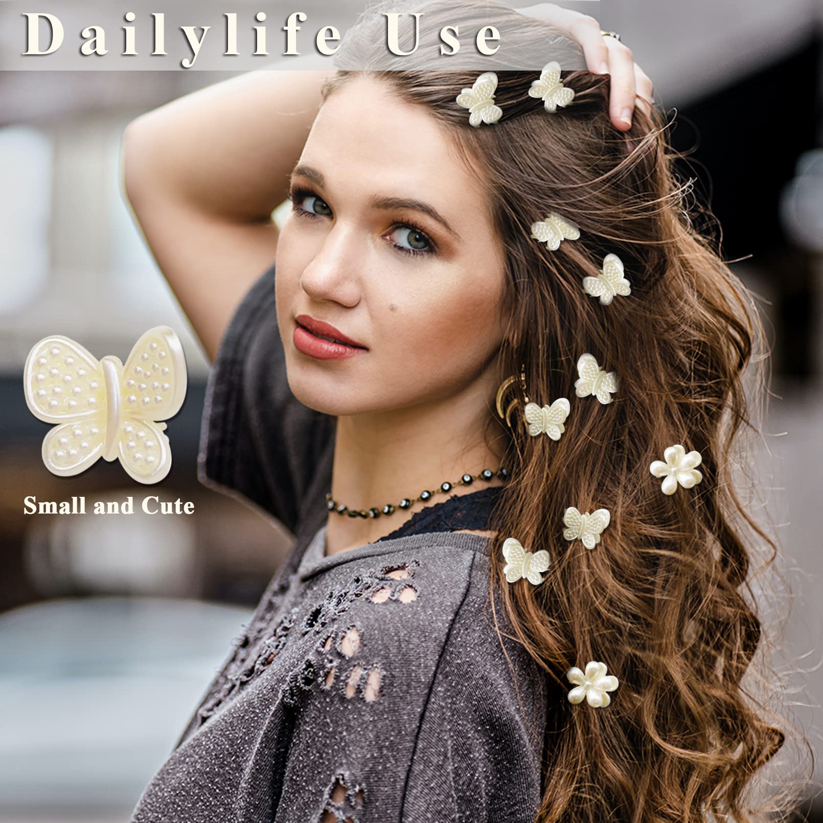 40 Pcs Mini Pearl Claw Clips for Women & Girls - Sweet Daisy Butterfly Flower Hair Clips with Pearl & Dragonfly Decorations | Perfect for School, Work, Parties & Everyday Hairstyles