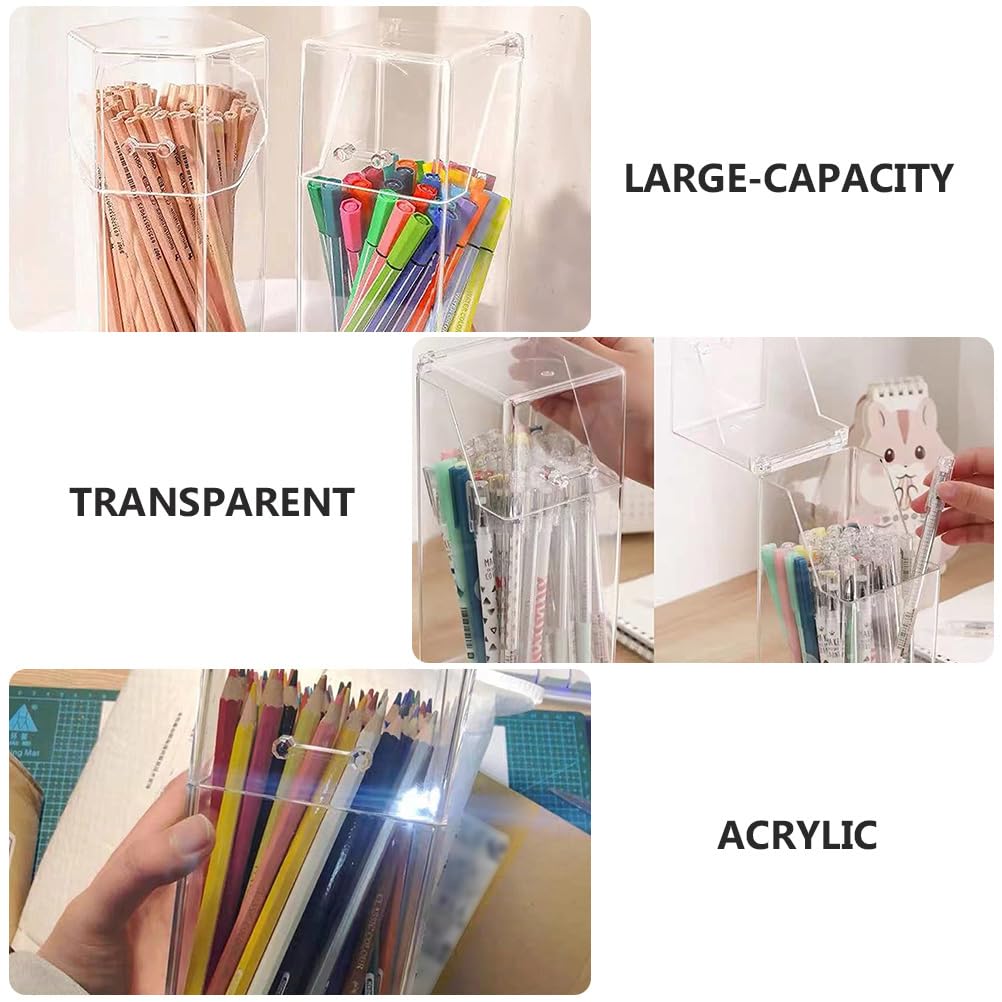 Zerodeko 2-Piece Clear Acrylic Makeup Brush Holder with Lid - Waterproof Cosmetic Organizer for Brushes, Pens & Desk Accessories - Perfect for Vanity, Bathroom & Office Organization