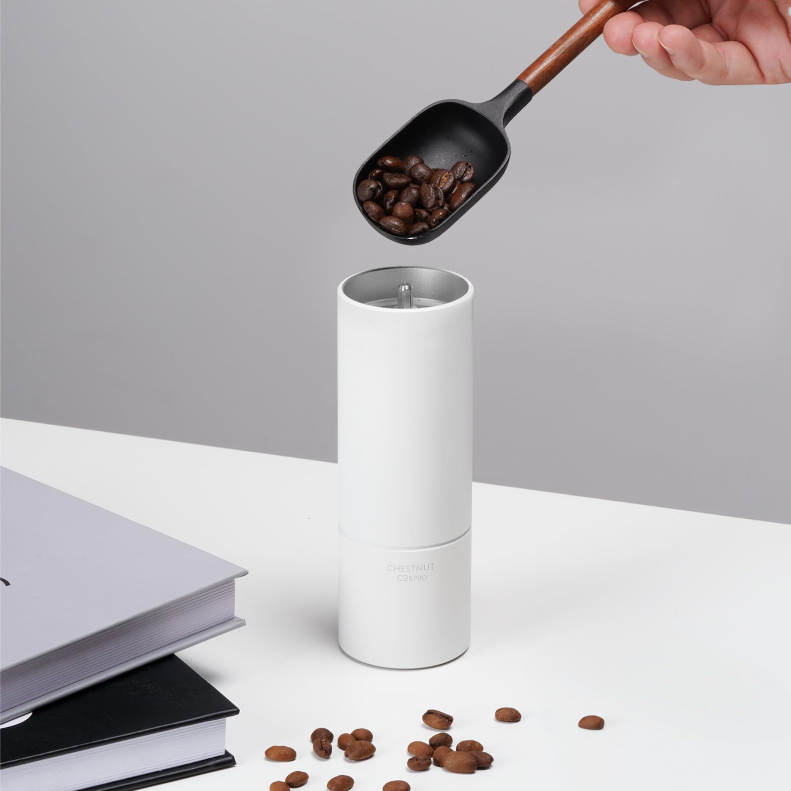TIMEMORE C3S PRO Manual Coffee Grinder - 20g Capacity, Adjustable Burr, Double Bearing System for Espresso to French Press - Portable for Travel, Camping & Home Use - Premium White Coffee Mill for Barista & Coffee Lovers