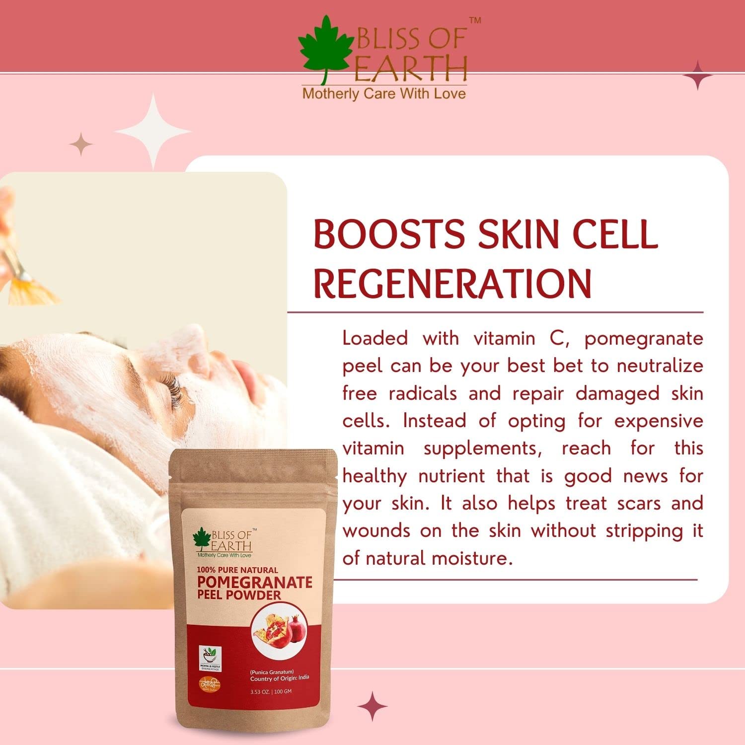 Bliss of Earth™ 100% Pure Natural Pomegranate Peel Powder (100g) - Acne Treatment, Wrinkle Remover, Sore Throat Relief | Anar Powder for Skin Care & Herbal Remedies | Perfect for DIY Face Masks & Natural Healing