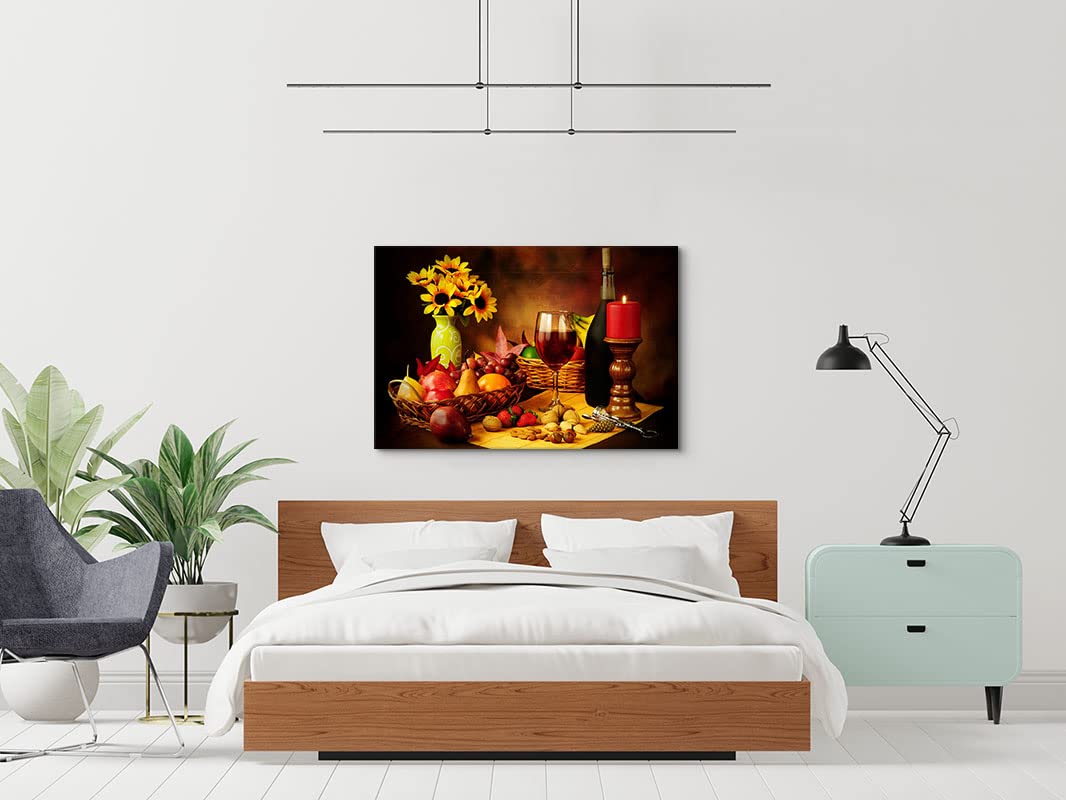 Modern Kitchen Wall Art - Food & Wine Canvas Prints for Dining Room Decor - Ready to Hang 12x18 Inch - Perfect for Farmhouse, Apartment & Restaurant Wall Decoration