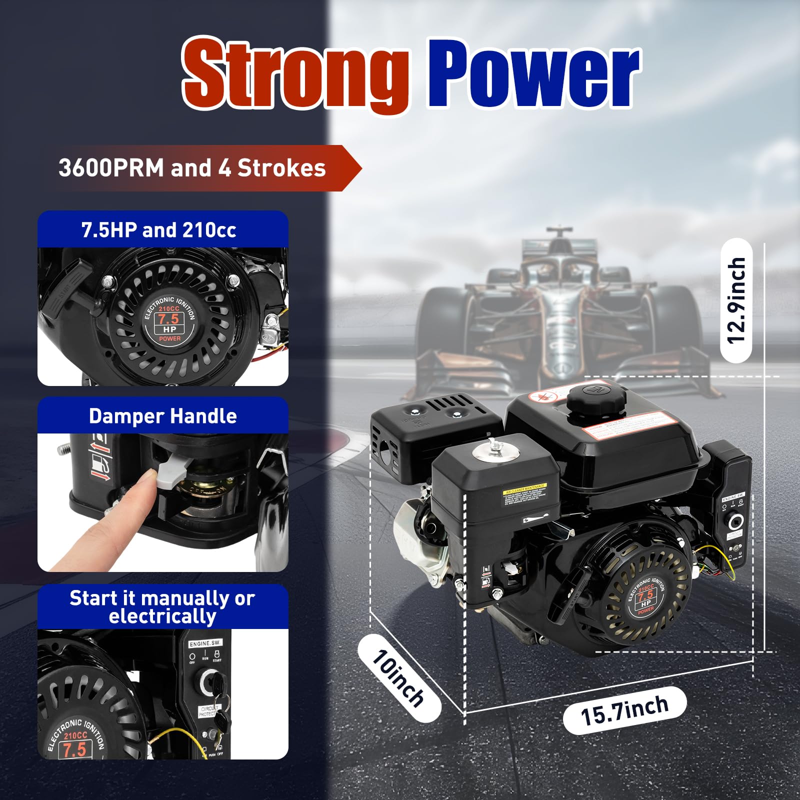 7.5HP 212CC 4-Stroke Gas Engine with Electric Start - Horizontal Shaft Motor for Go Kart, Lawn Mower, Generator, Pump, Compressor, Scarifier | Powerful & Reliable Small Engine for Outdoor Power Equipment