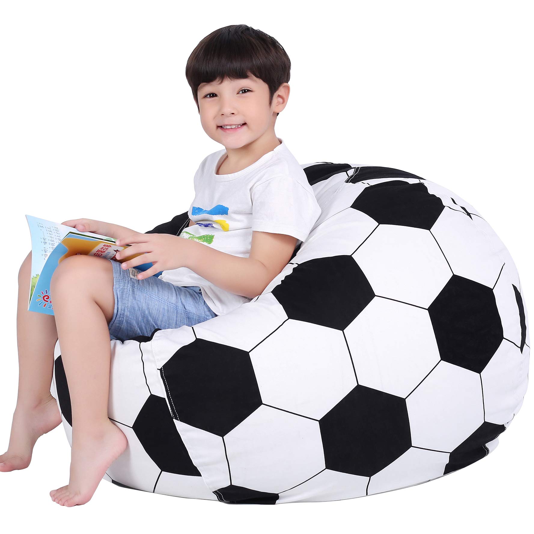 Lukeight Large Soccer Stuffed Animal Storage Bean Bag Chair Cover for Kids - Organize Plush Toys in Toddler & Kids' Rooms - Perfect for Playrooms, Bedrooms, and Daycare Centers (Soccer Design, Large Size)