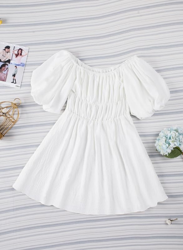 Dokotoo Women's Off Shoulder Summer Dress 2025 - Short Lantern Sleeve, Ruffle Trim, Elastic Waist A-Line Mini Dress for Beach, Vacation & Casual Outings