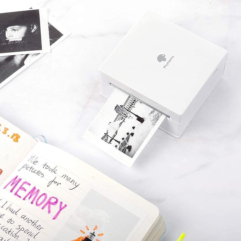 Phomemo M02 Mini Bluetooth Thermal Photo Printer - Portable Mobile Printer with 3 Rolls Transparent Sticker Paper, Compatible with iOS & Android for Planning, Journaling, Study Notes, Art Projects, Office Work & Gift Giving - Perfect for DIY Crafts, Scrapbooking & Home Organization